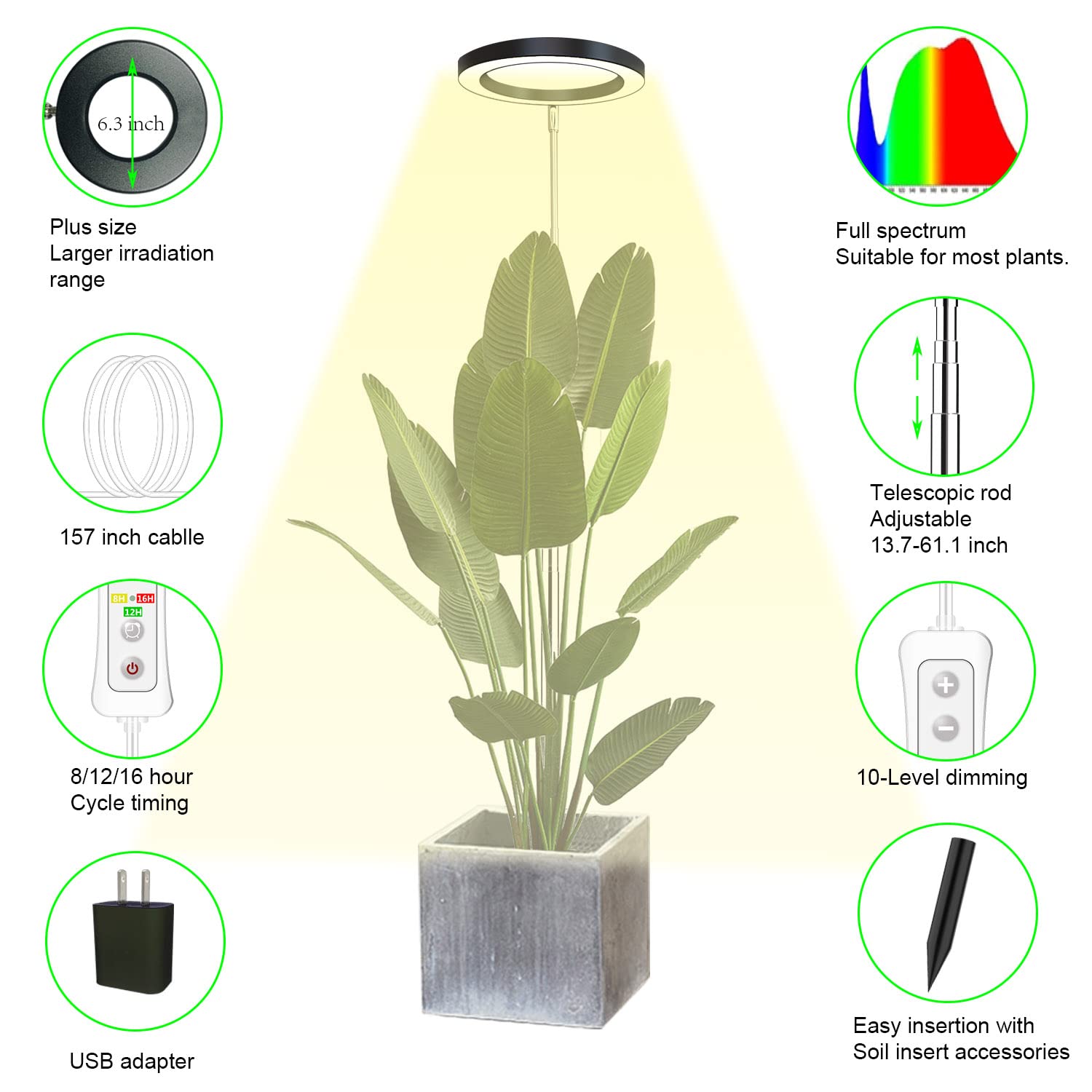 Yadoker LED Grow Light | Full Spectrum Height Adjustable Plant Lamp | 2 Pack