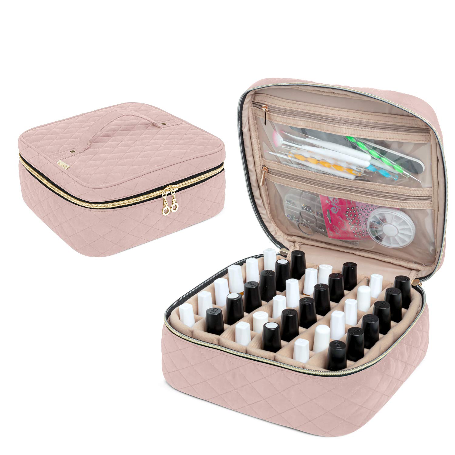 Yarwo Nail Polish Organiser Case | 36 Bottle Storage Bag - Vintage Rose