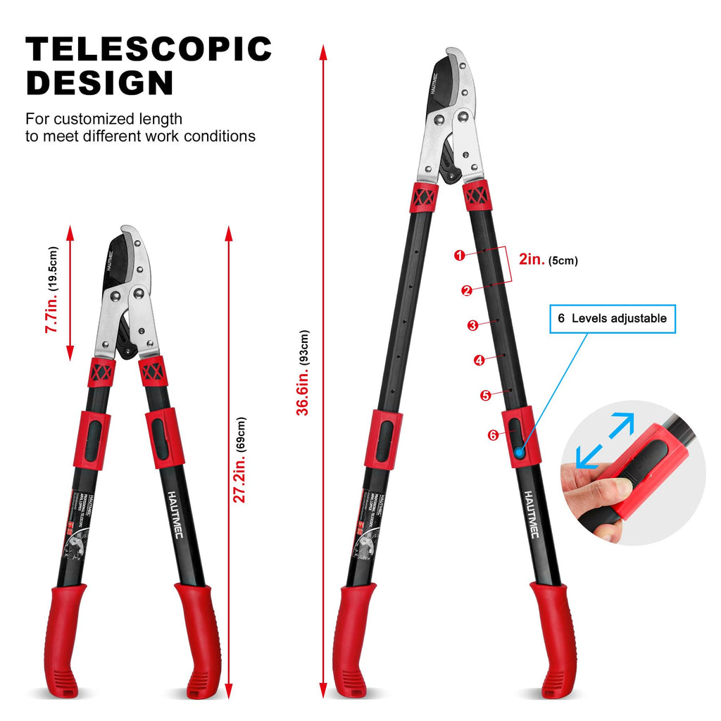 HAUTMEC Extendable Anvil Loppers – 27-37" Heavy Duty Tree Trimmer