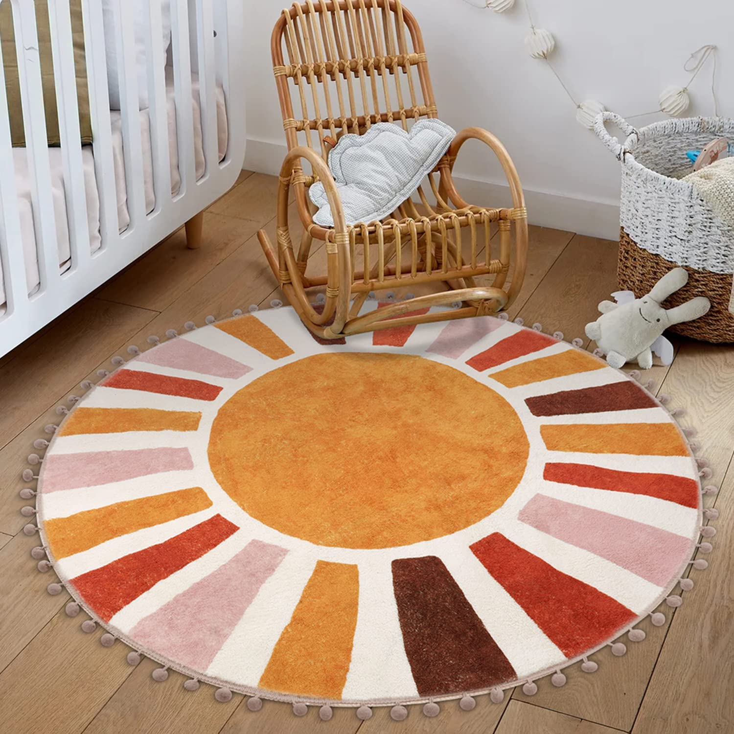 KIMODE Retro Sun Round Area Rug | 120cm Washable Non-Slip Boho Rug