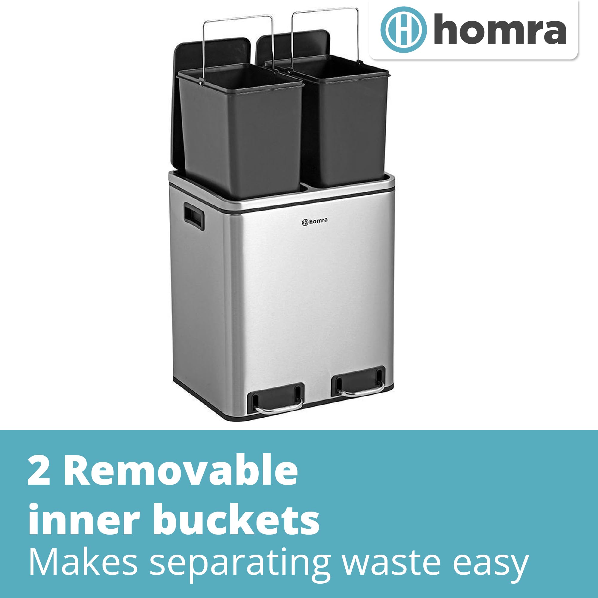 Homra Dual Kitchen Bin 30L – Stainless Steel 2 Compartment Pedal Bin