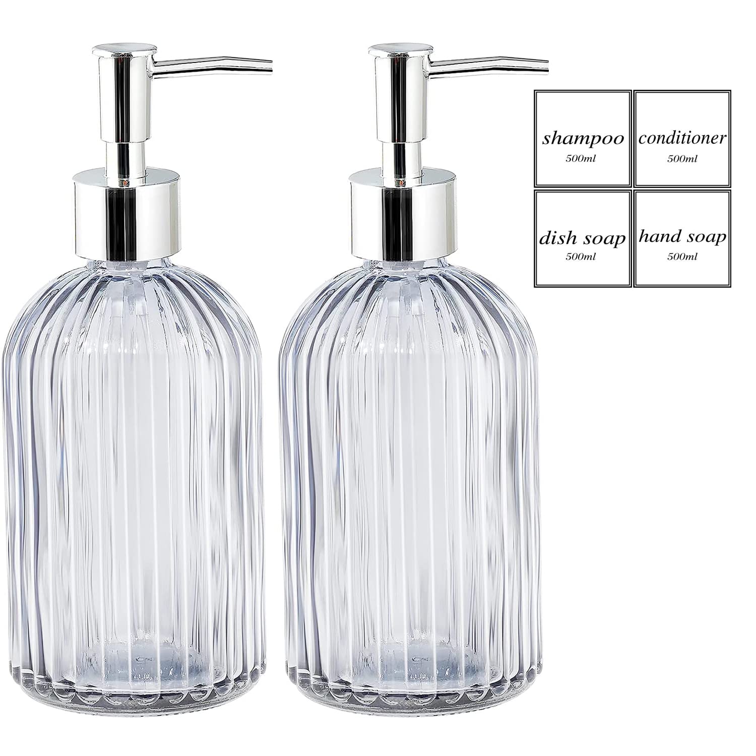 DARENYI 2-Pack Glass Soap Dispenser Set | 420ML Refillable Liquid Pump