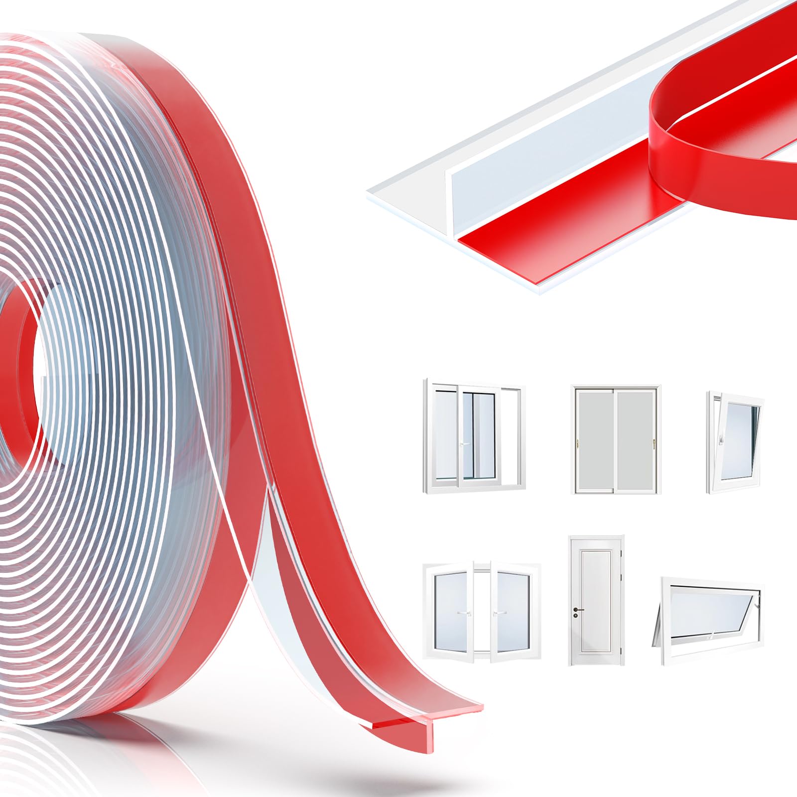 T-Shaped Door Seal Strip – 20ft Clear Silicone Draft Excluder