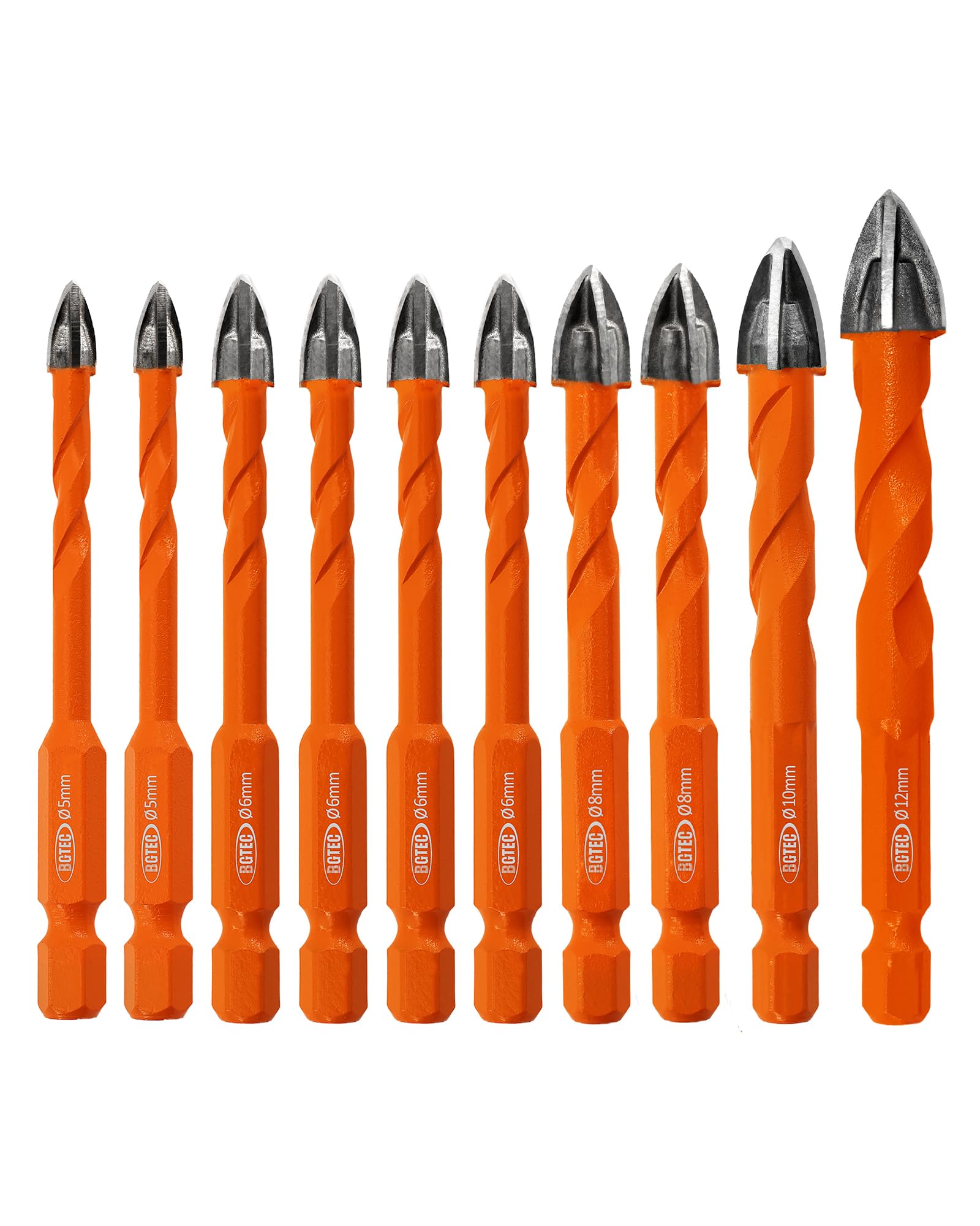 BGTEC Masonry Drill Bits Set | 10-Piece Tungsten Carbide Hex Shank