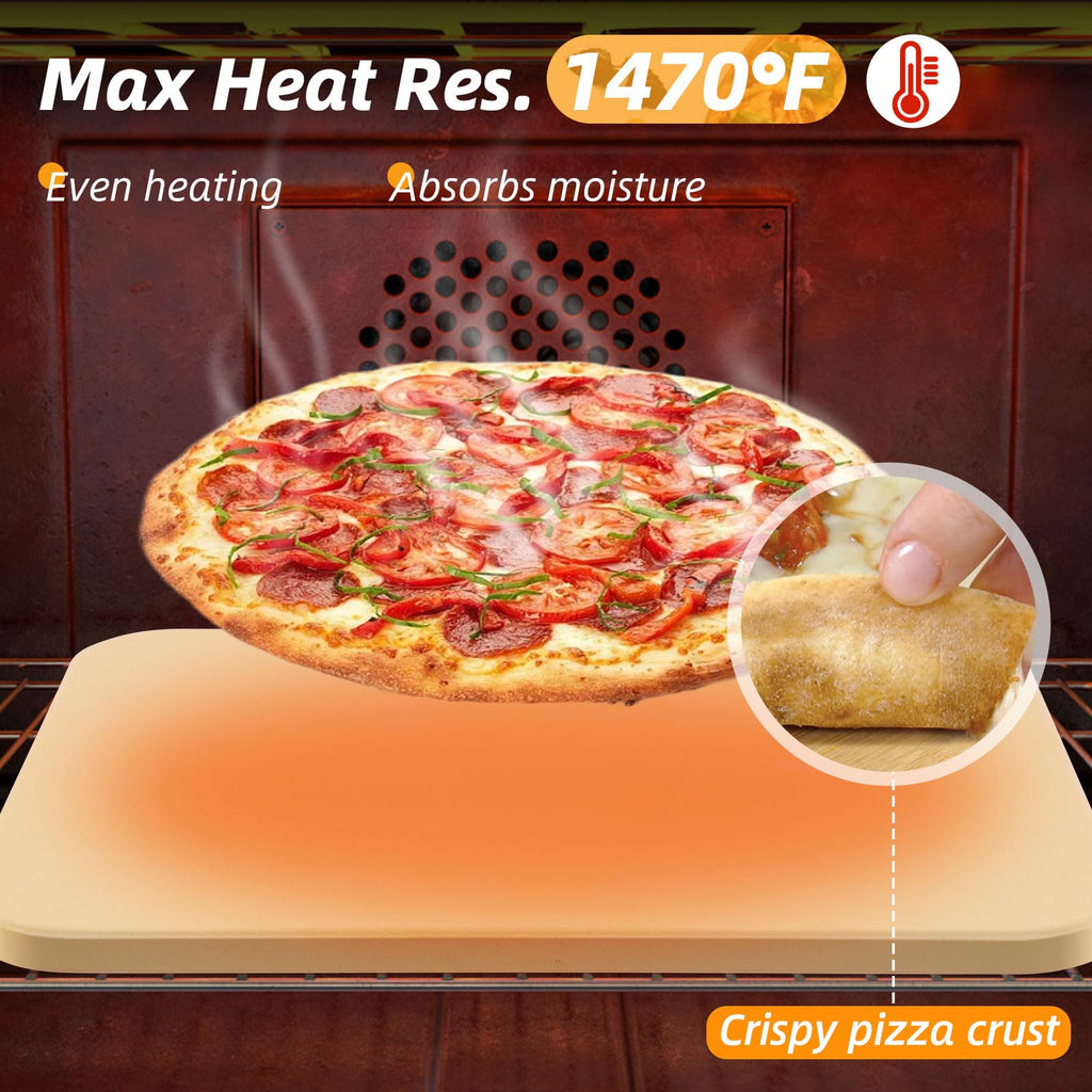 GOFOWRK Cordierite Pizza Stone Set – 38x30cm Rectangle Baking Stone, 5 PCS