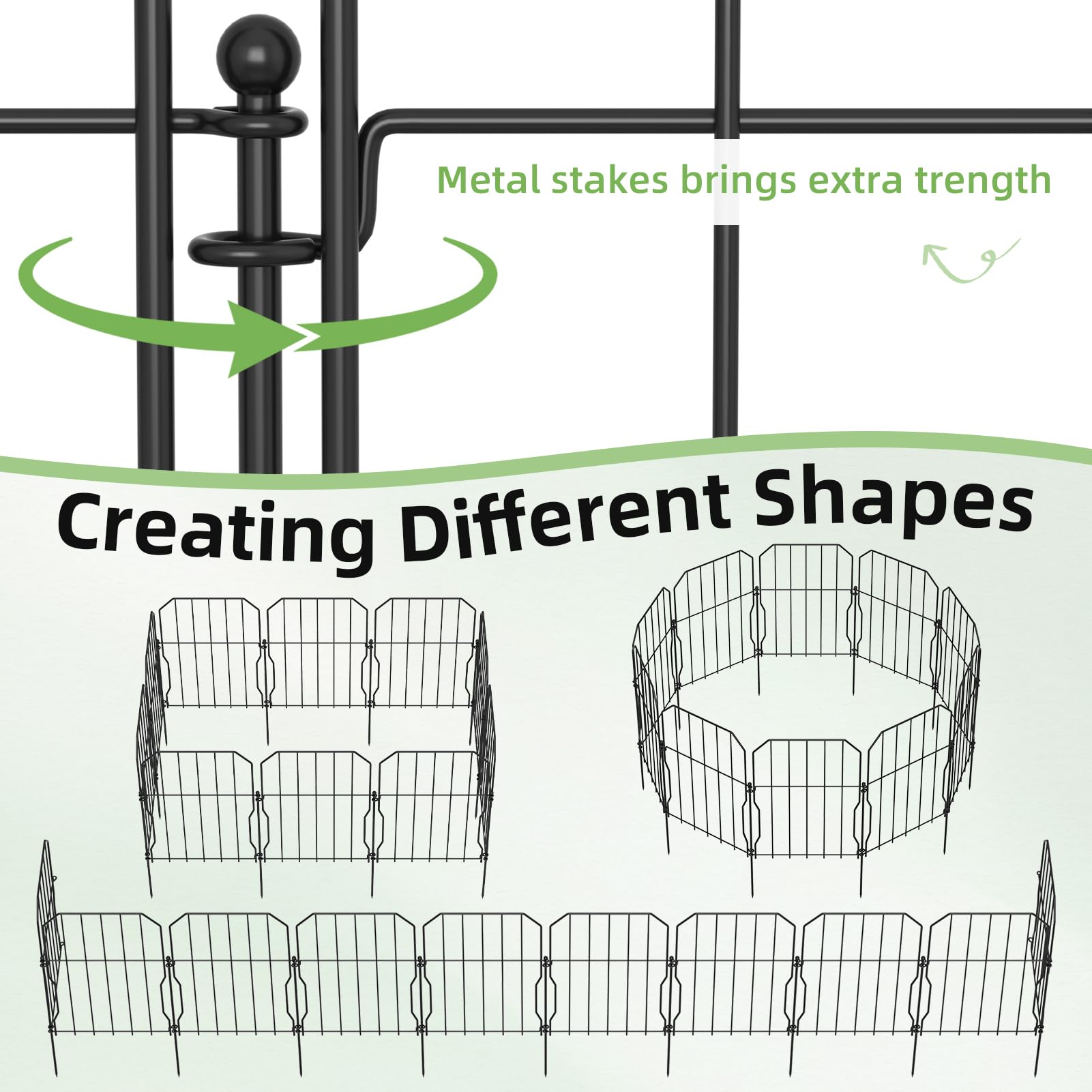 WELDUN Metal Garden Fence – 10 Pack Decorative Animal Barrier Dog Fencing