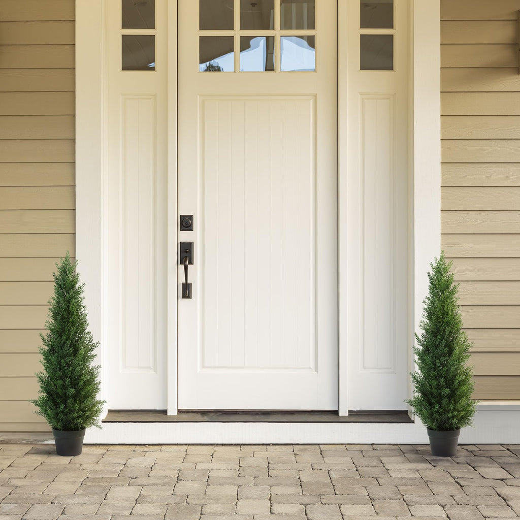 CROSOFMI 95cm Artificial Cedar Tree - Large Faux Outdoor Plants (2 Pack)