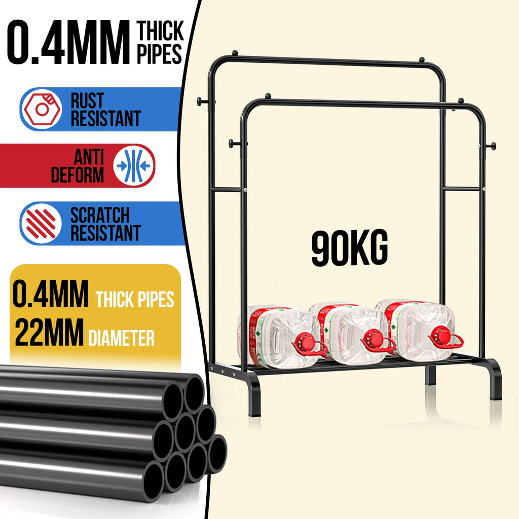 Clothes Rail With Shelves, Double Rods Clothing Rail for Bedroom, Black - image 2