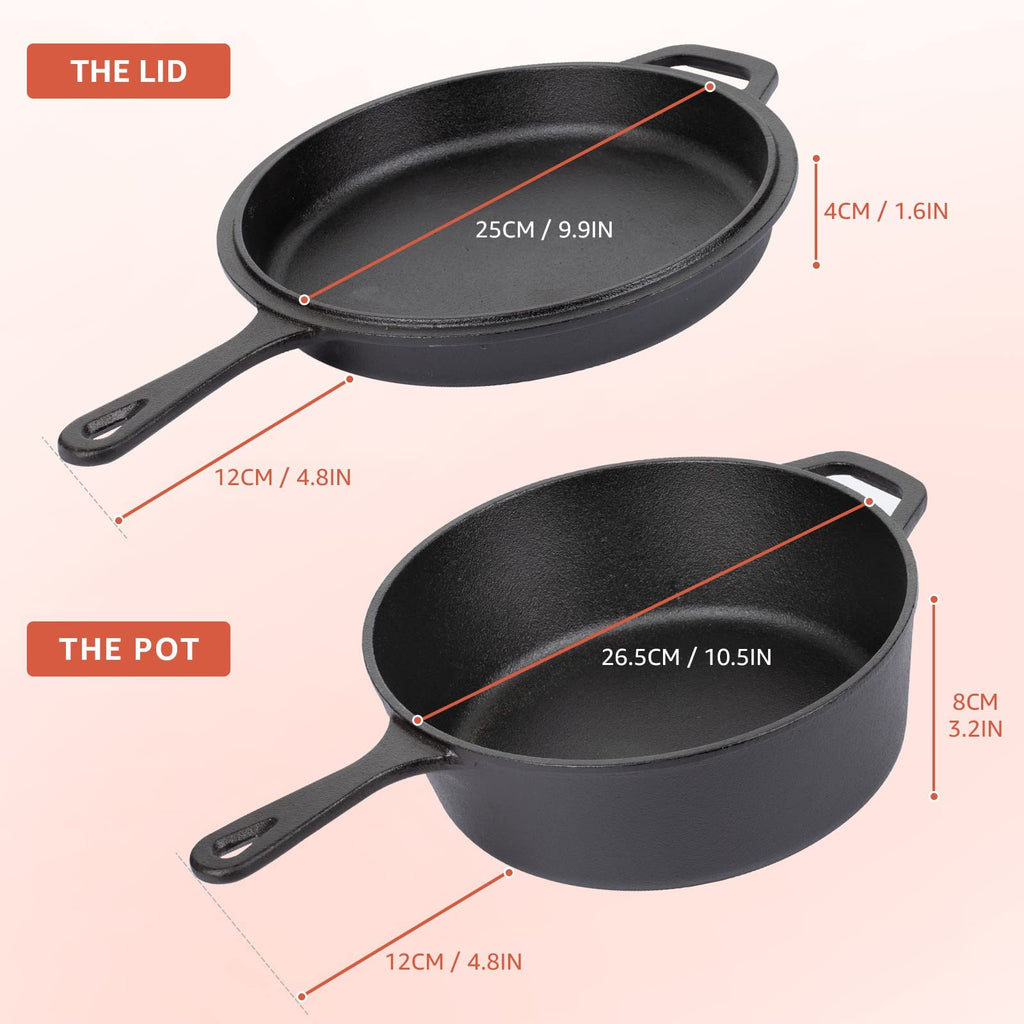 Overmont 3.2qt Cast Iron Combo Cooker – Pre-Seasoned Dutch Oven & Skillet