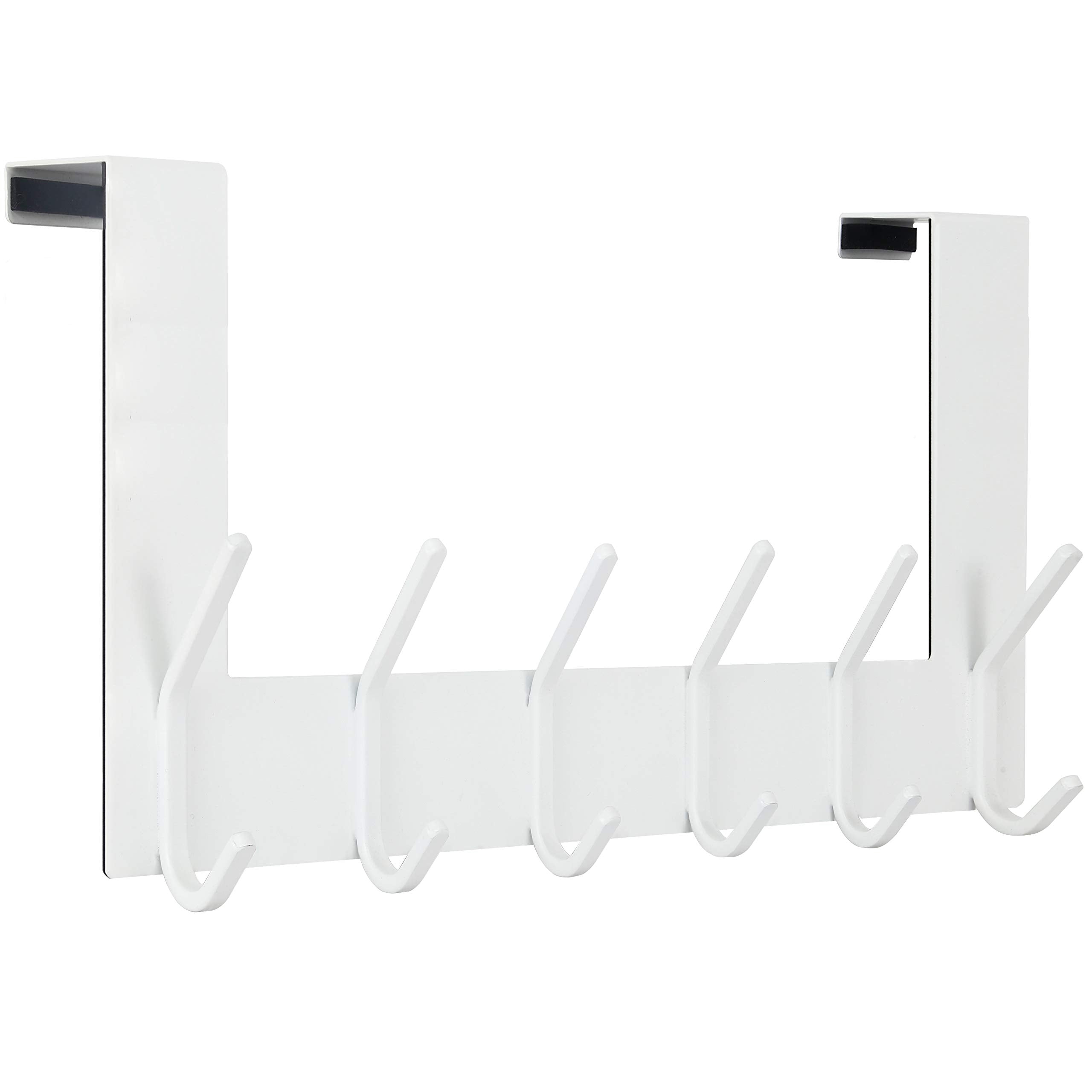 WEBI Over The Door Hook Rack – 6 Hook Metal Towel Hanger for Bathroom, White