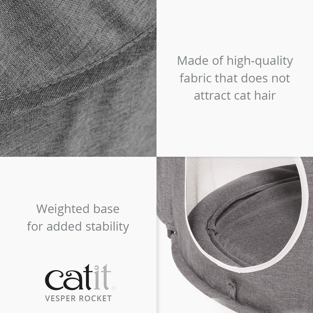 Catit Vesper Rocket Cat Tower with Sleeping Cushion - Grey Fabric