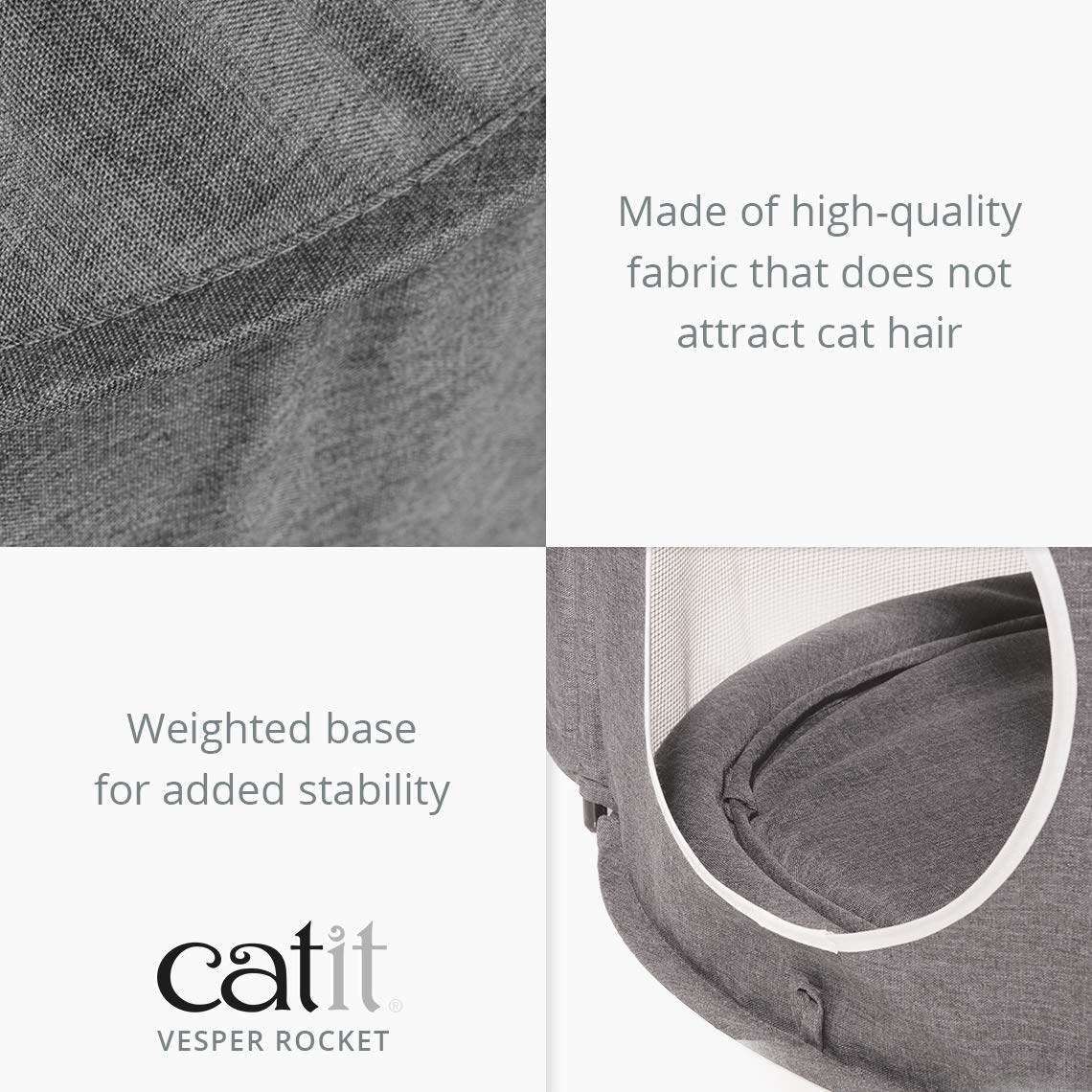 Catit Vesper Rocket Cat Tower with Sleeping Cushion - Grey Fabric