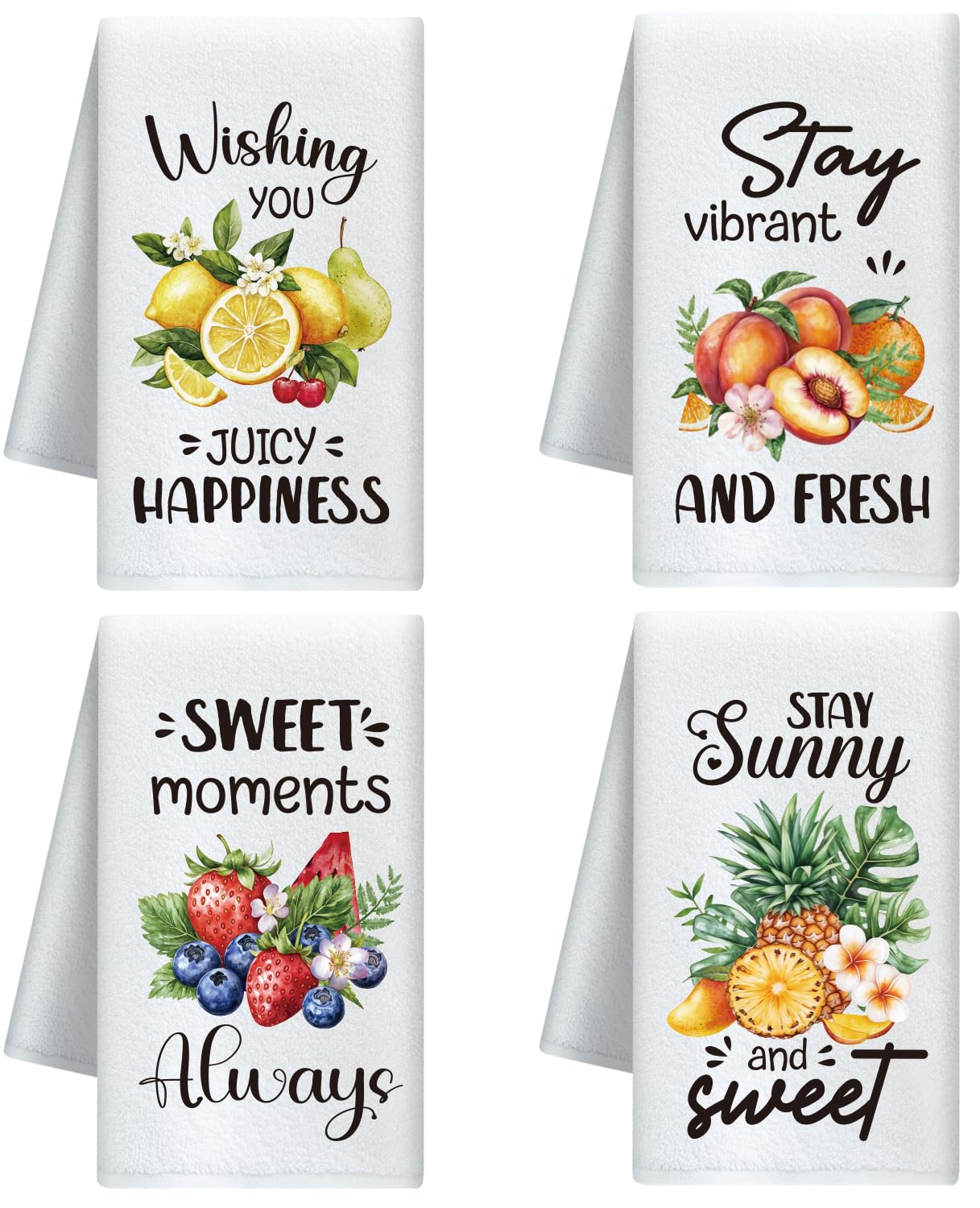 CUTHOLLOW Fruit Print Microfiber Kitchen Towels – Set of 4 Dishcloths