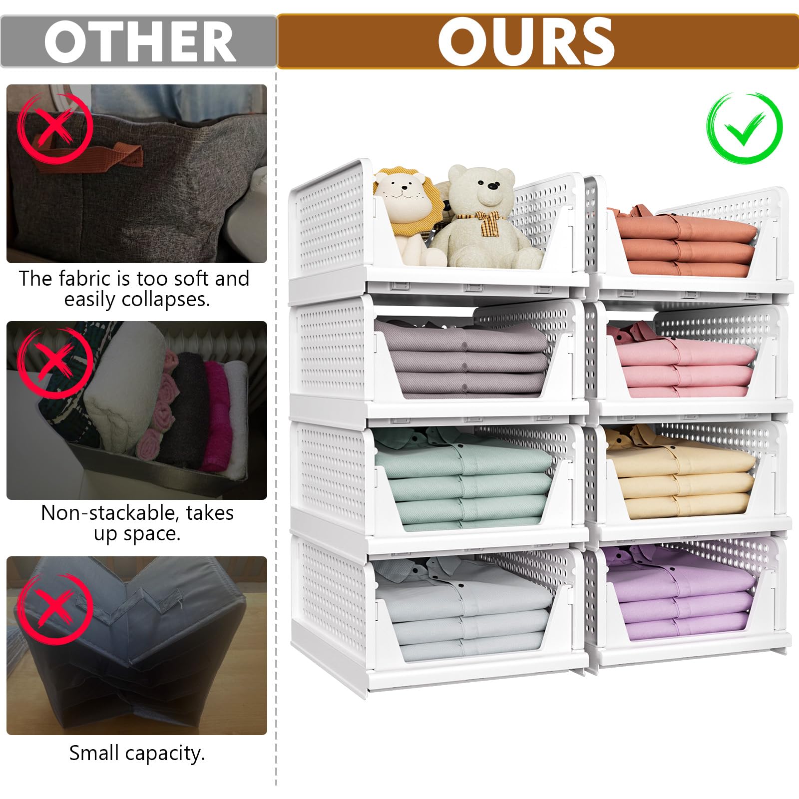SNSLXH 5 Pack Wardrobe Storage Organiser | Stackable Plastic Closet Drawers