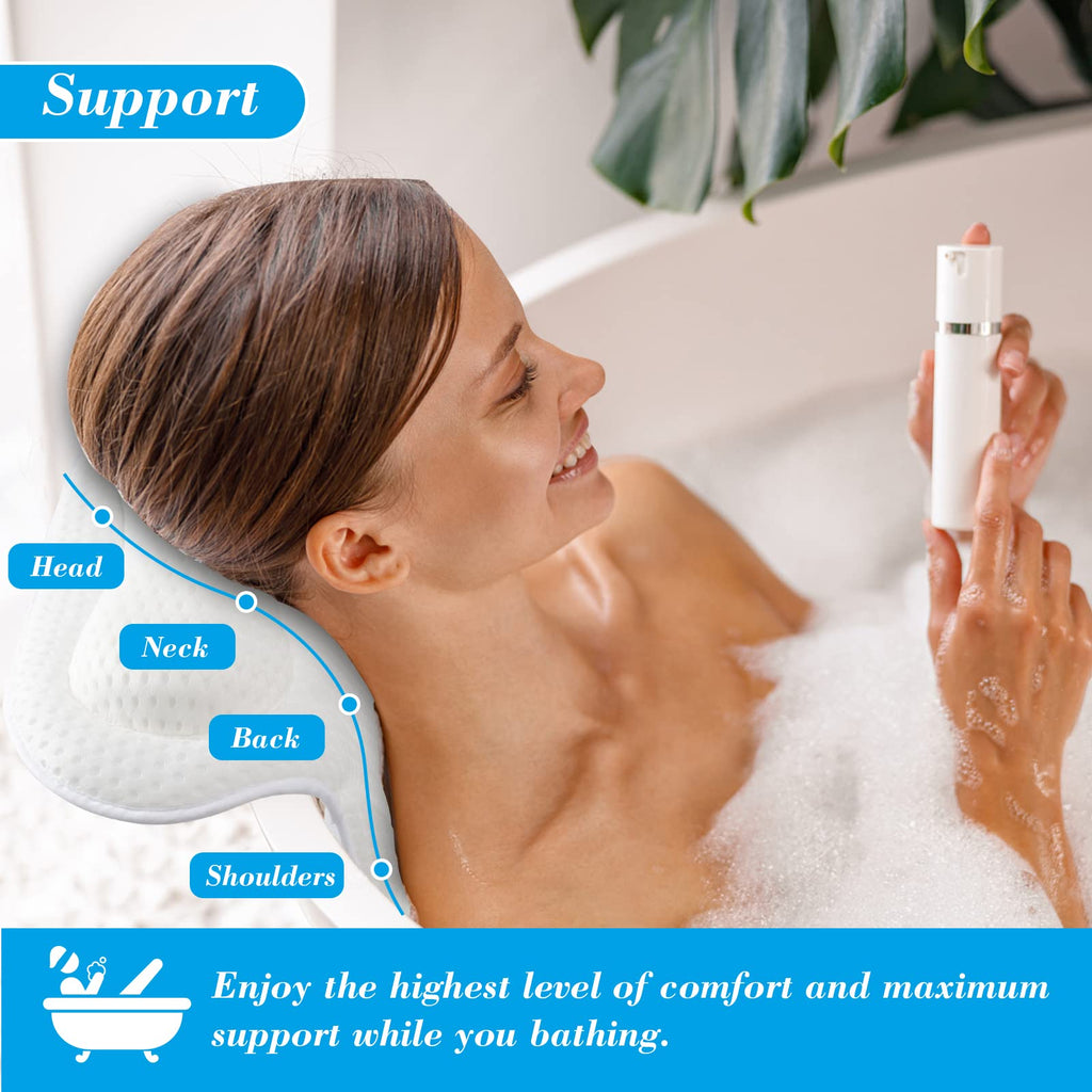 Bath Pillow 4D Ergonomic Bath Pillow Neck and Back Support Bath Cushion Air Mesh Technology Bath Headrest Pillow Bath Pillows with Strong Suction - image 3