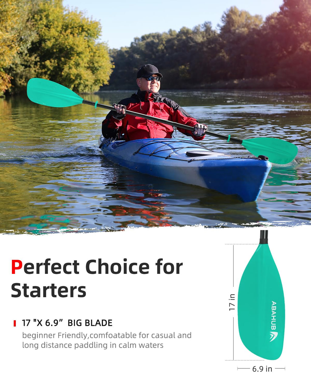 Abahub Adjustable Kayak Paddle | 210-230cm Aluminum Oar | Mint Green