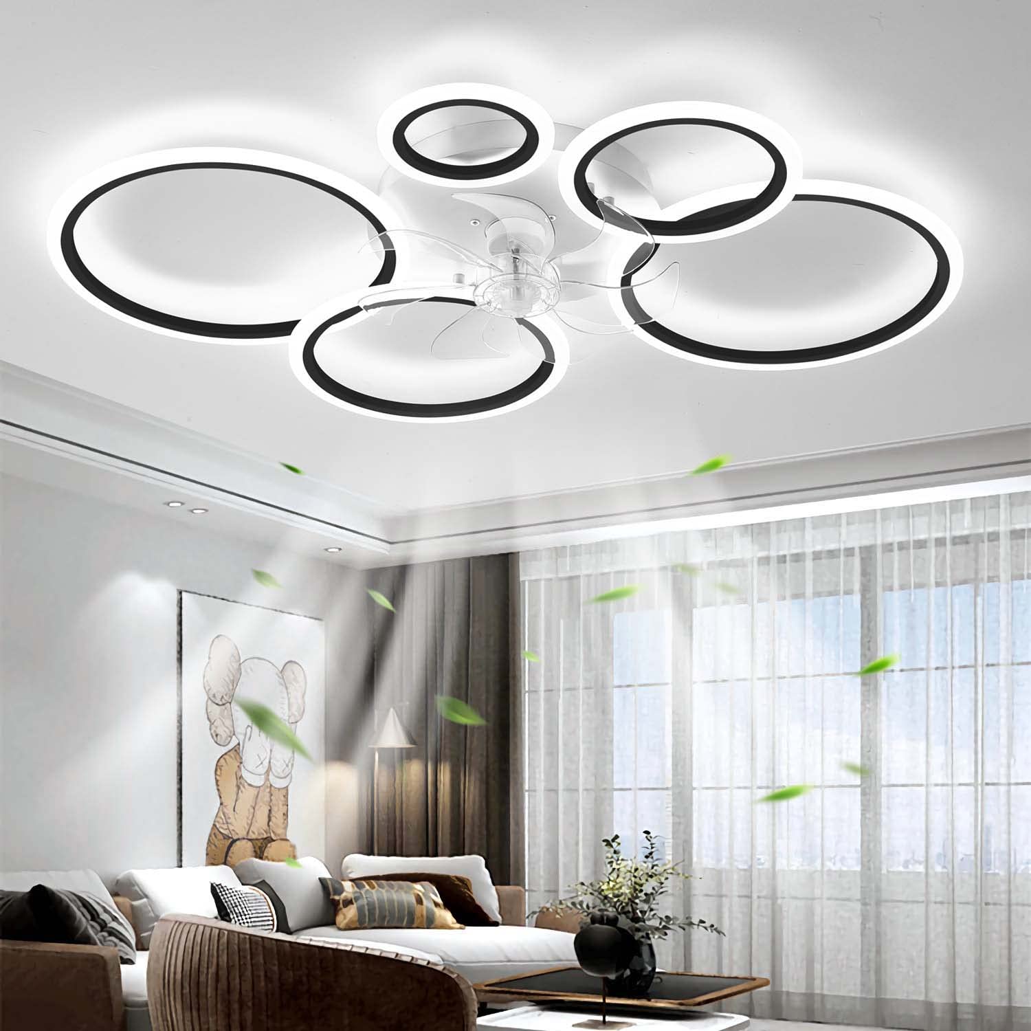 YUNZI Modern Ceiling Fan with LED Light – 72W Dimmable 6-Speed Fan