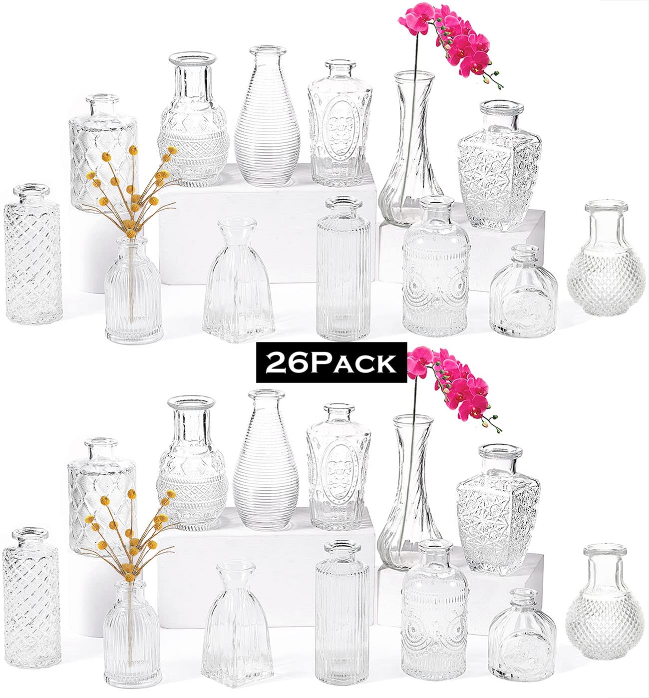 26-Piece Clear Glass Bud Vases – Vintage Wedding Centerpieces