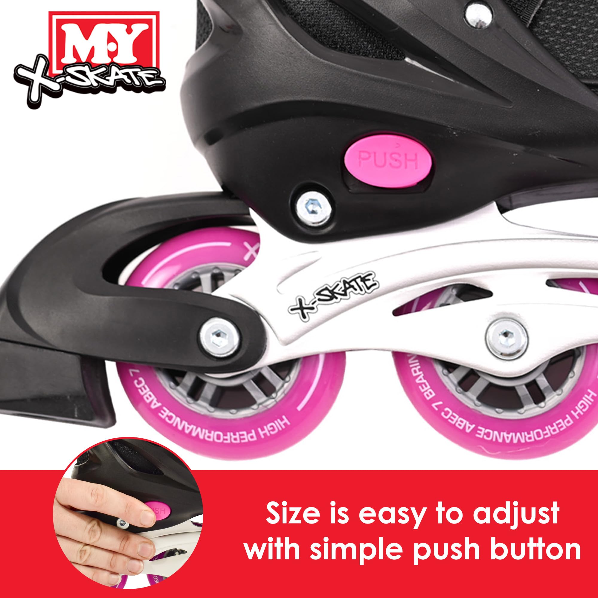 M.Y X-Skate Kids Adjustable Inline Roller Skates - Pink - Medium