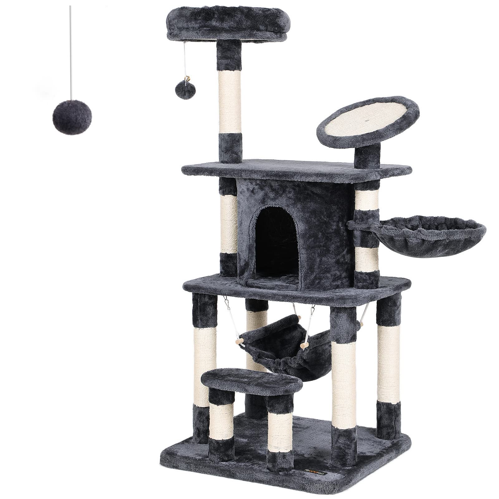 FEANDREA Multi-Level Cat Tree | 145cm Cat Tower with Sisal Scratching Pad