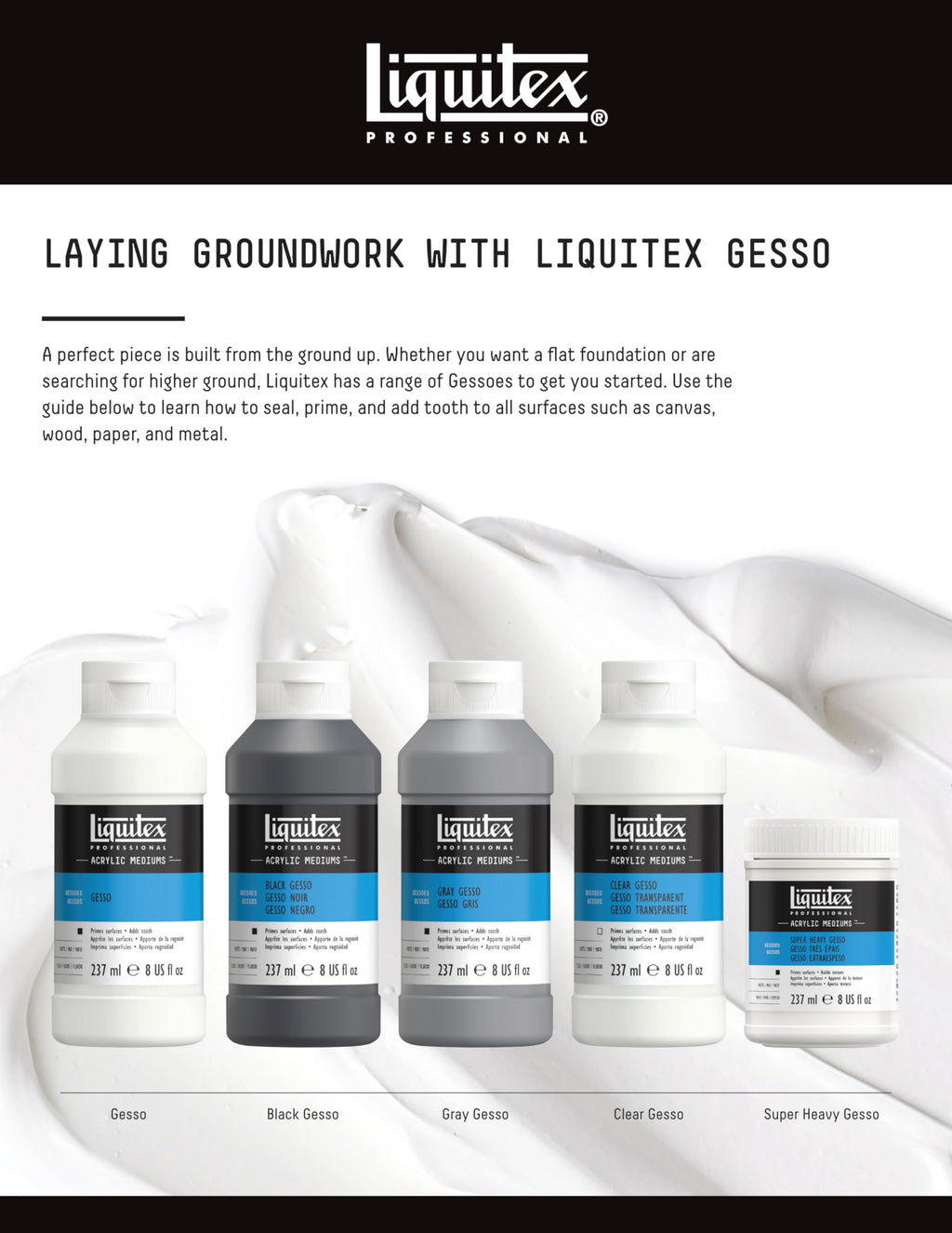 Liquitex Professional White Gesso Surface Prep - Acrylic Primer, 1.89 L