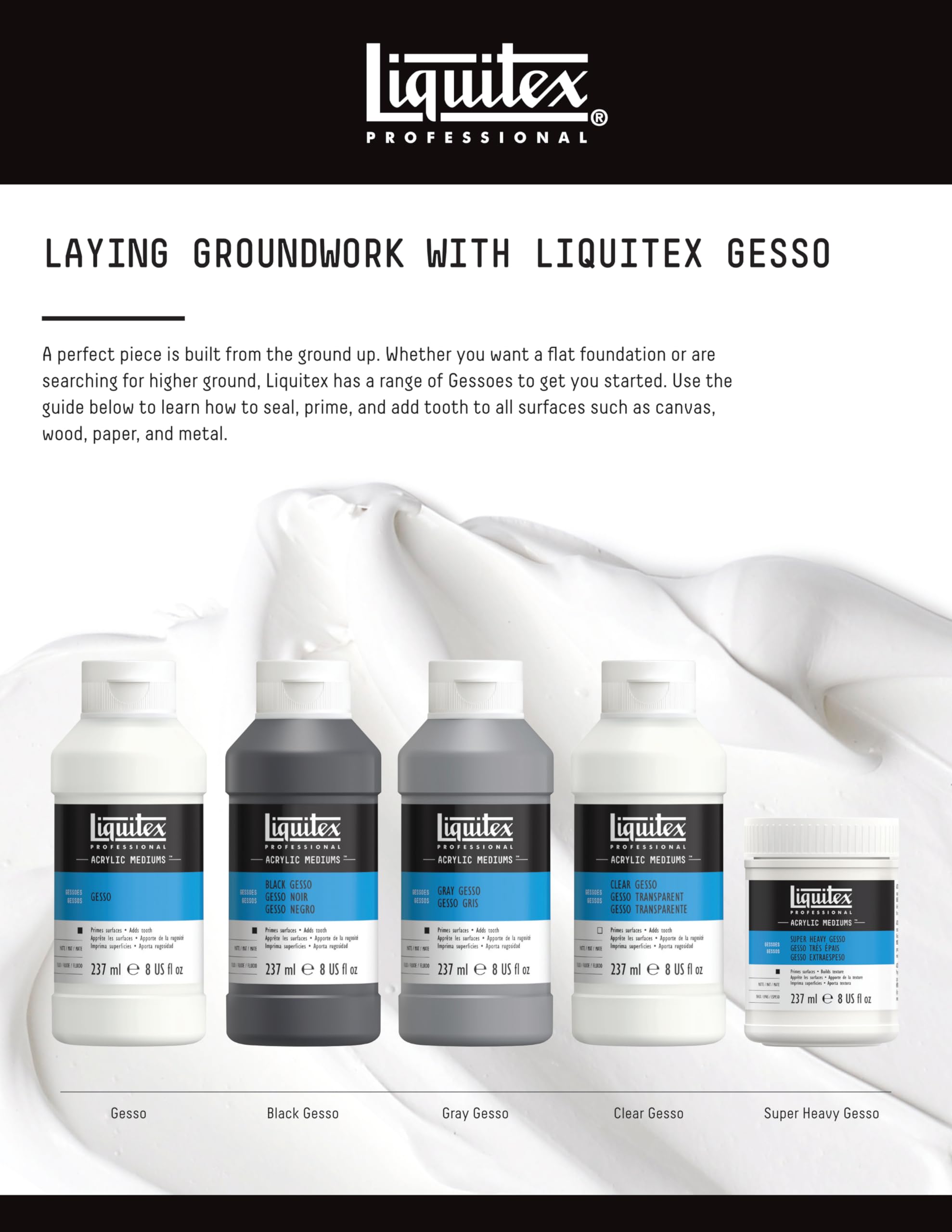Liquitex Professional White Gesso Surface Prep - Acrylic Primer, 1.89 L