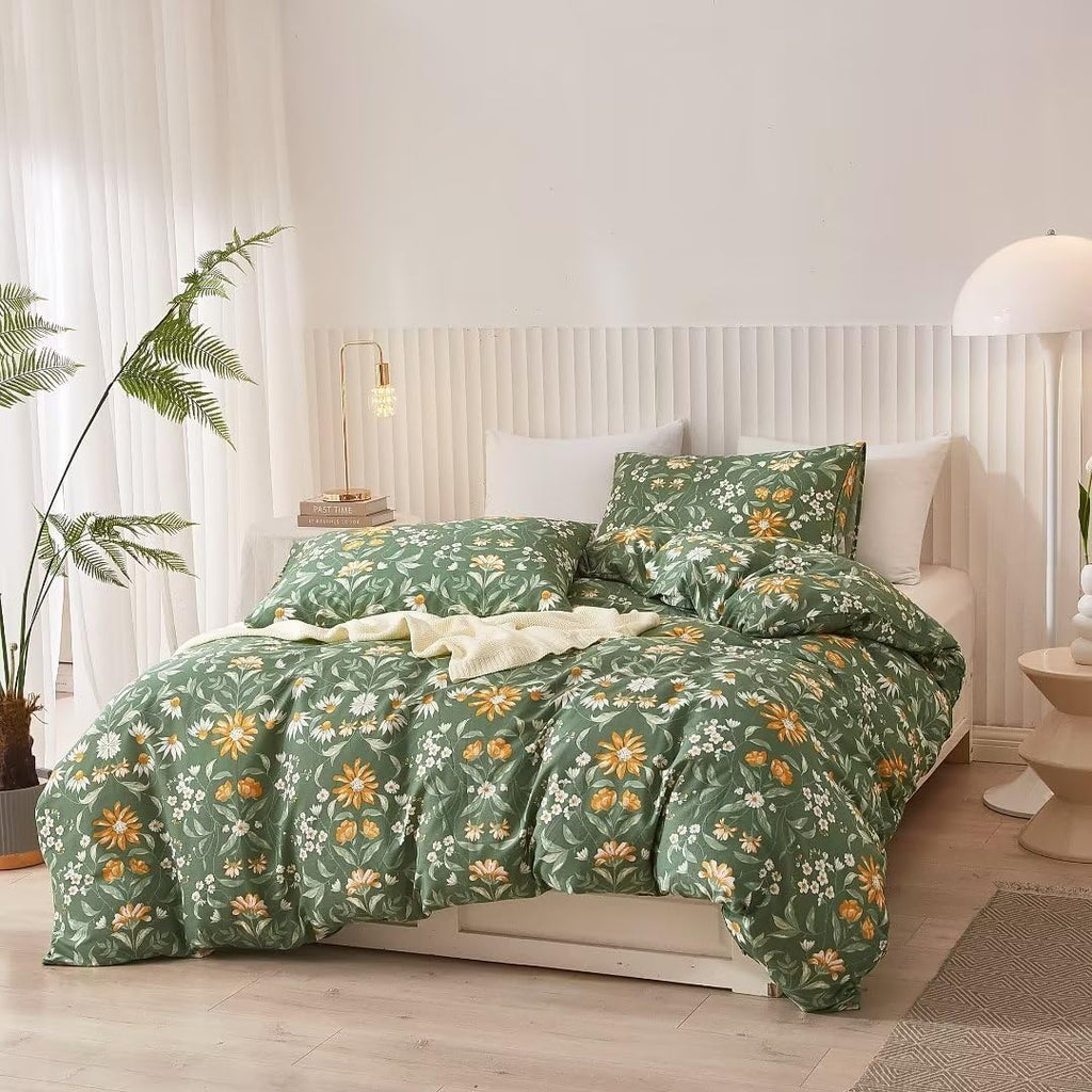Ruccit King Floral Duvet Cover Set – 100% Cotton 3-Piece Garden Bedding