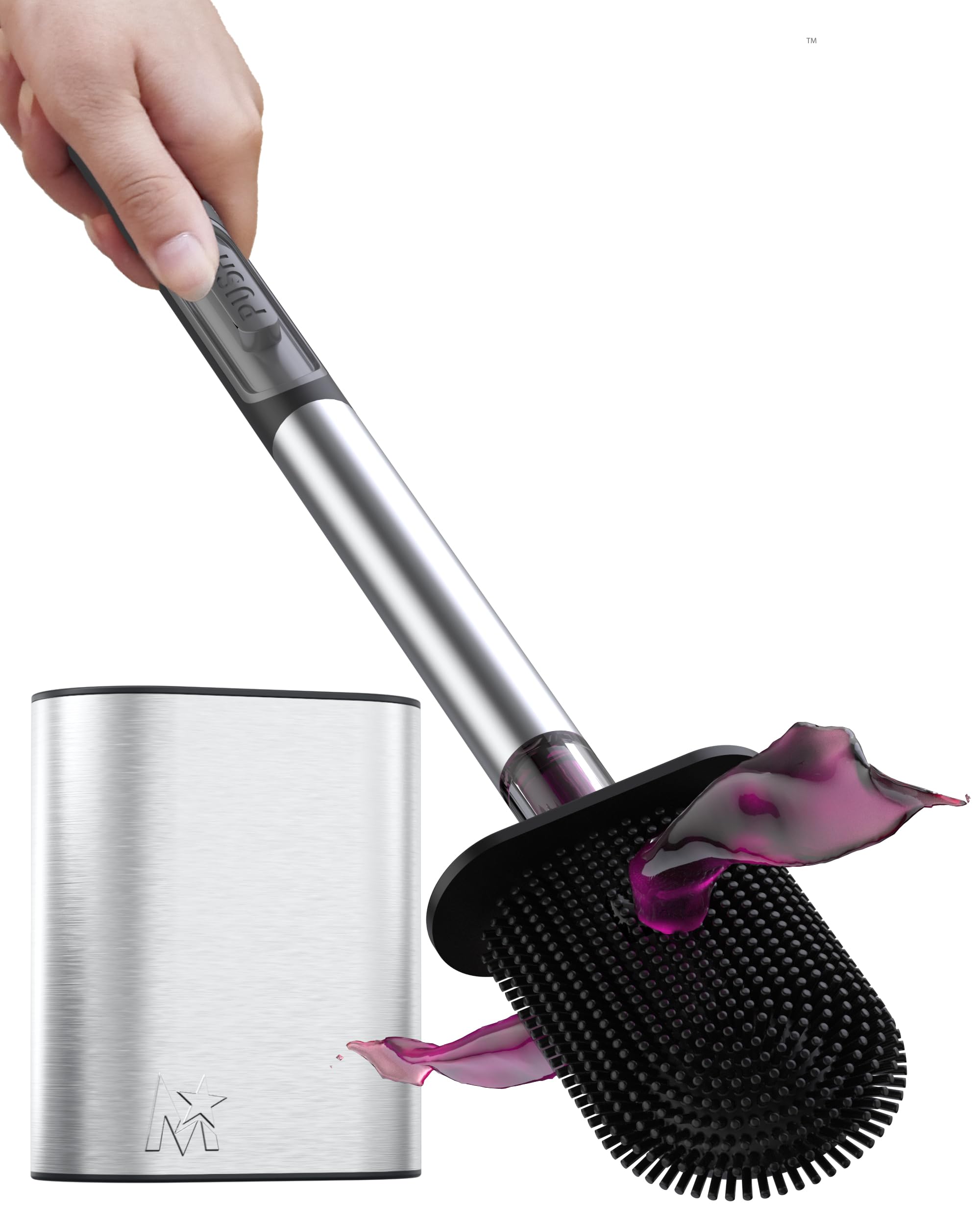 MooStar Silicone Toilet Brush with Soap Dispenser & Stainless Steel Handle