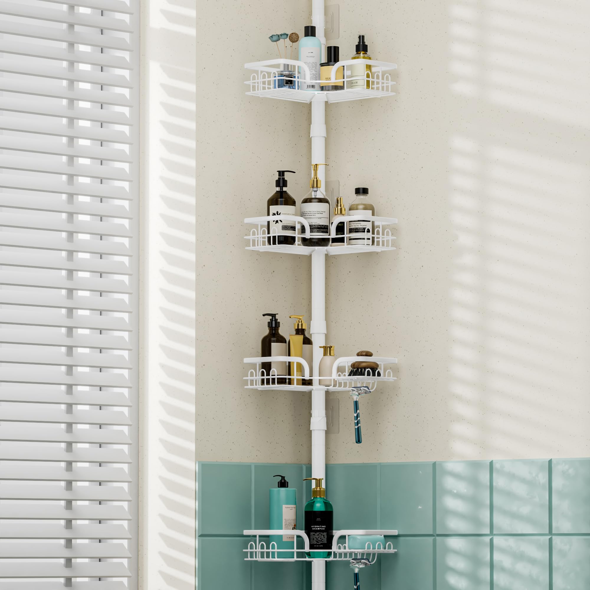 HapiRm Rustproof Corner Shower Caddy – 4 Tier Tension Pole Shelf