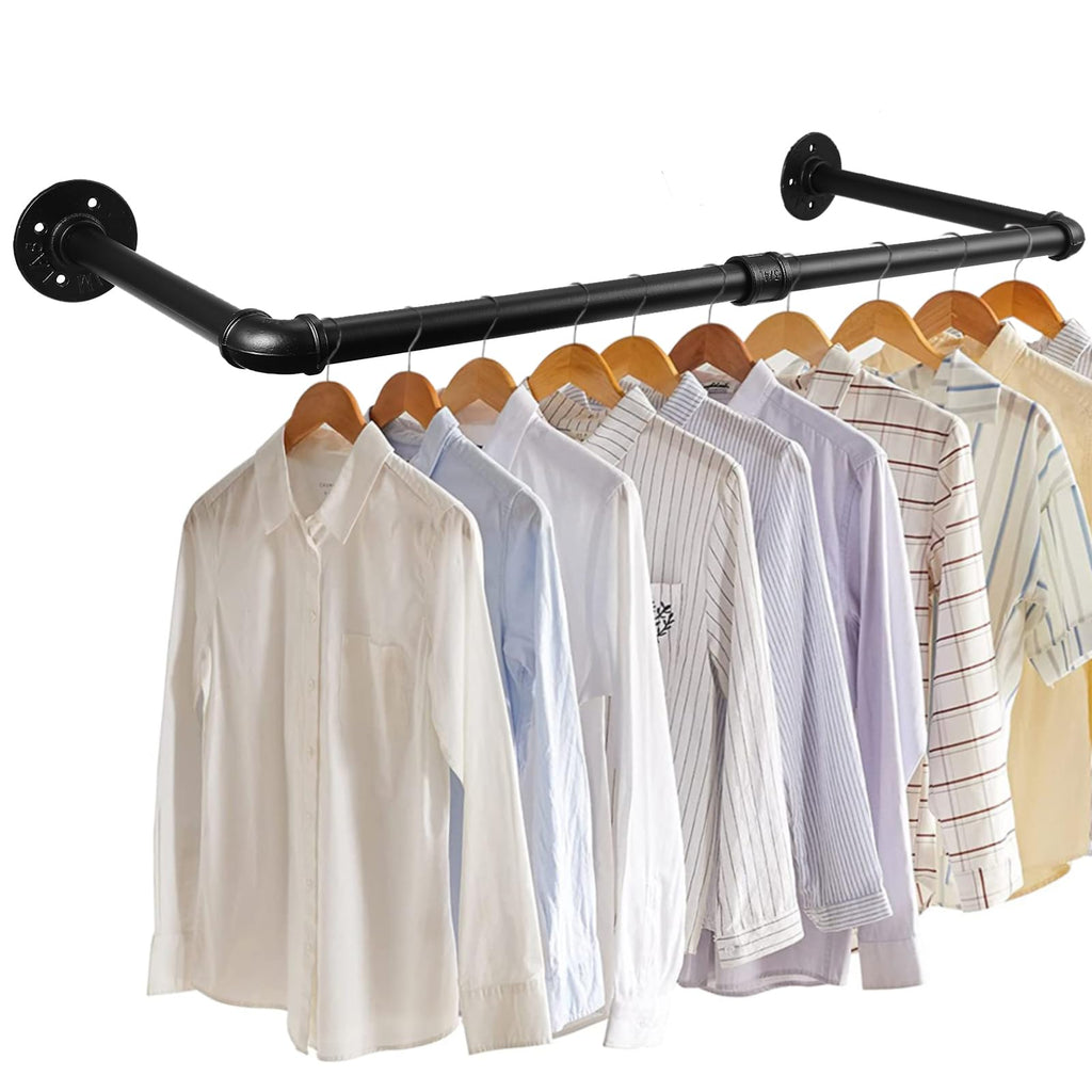 eSynic 60cm Black Industrial Wall Mounted Clothes Rail Heavy Duty - image 1