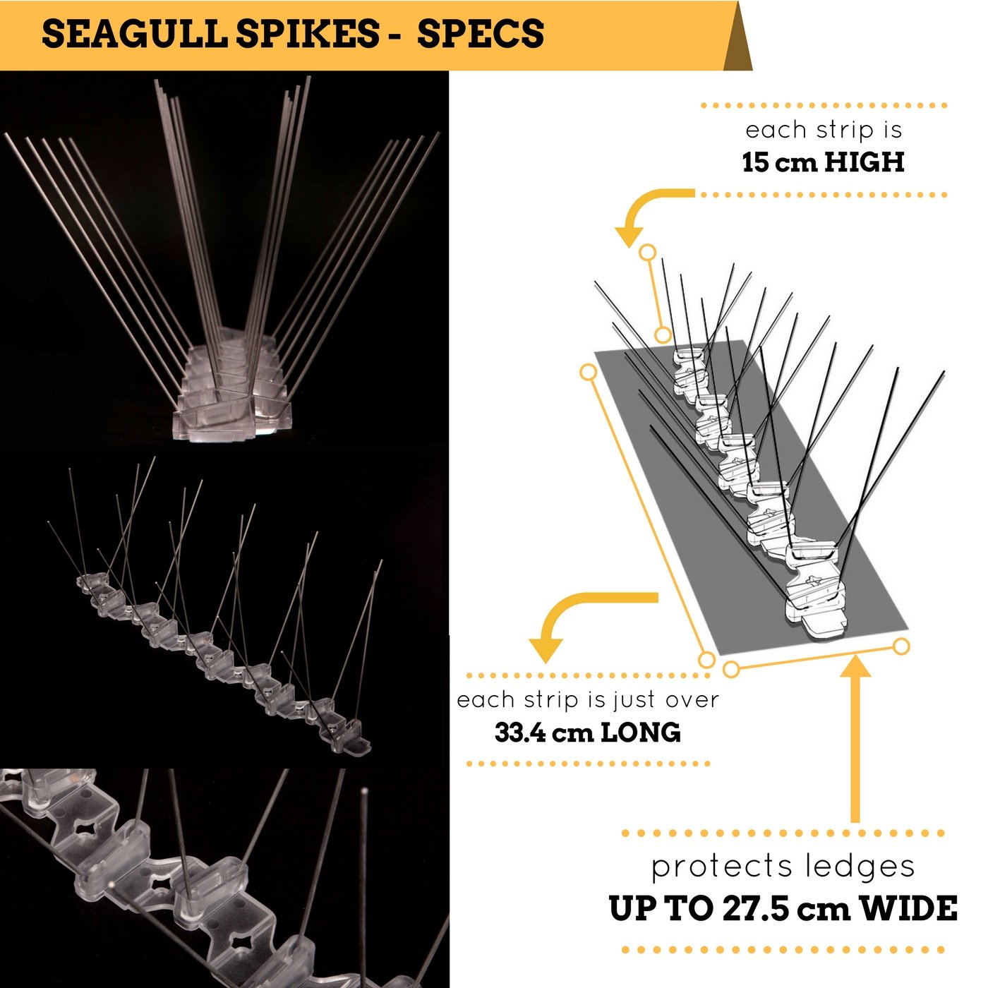 Defender Seagull Spikes 6m Pack - Stainless Steel Bird Deterrent with Glue