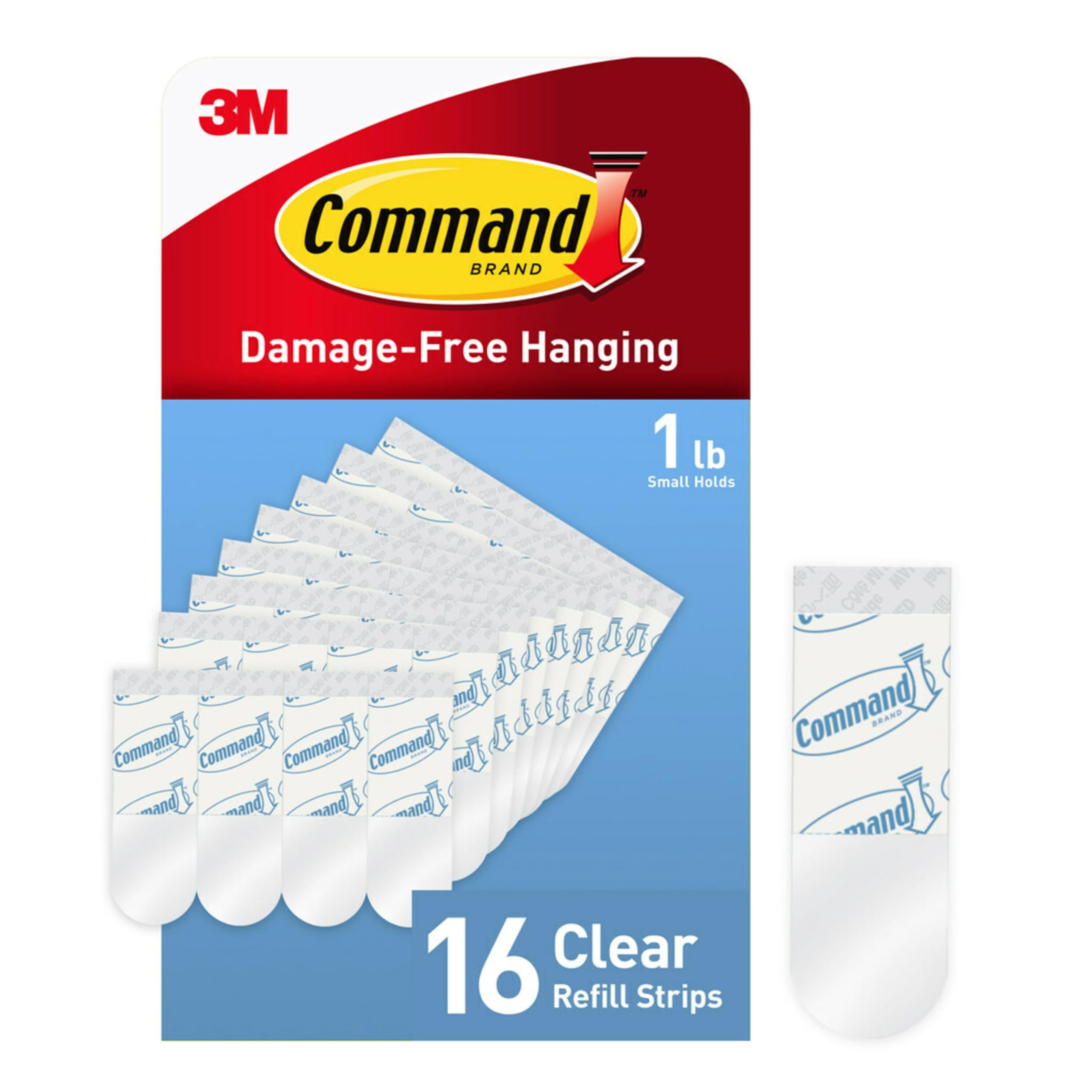 Command Small Clear Refill Strips – Damage-Free Adhesive, 16 Sets