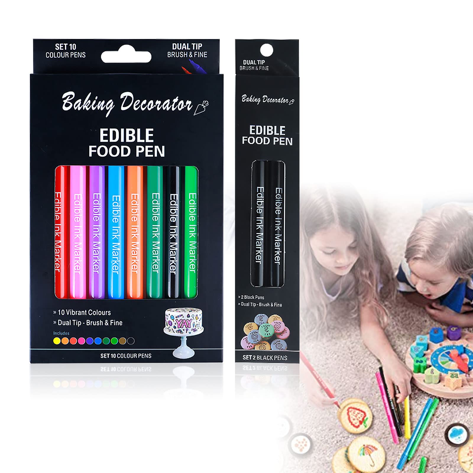 12-Piece Edible Food Colouring Pens | Dual Tip Markers
