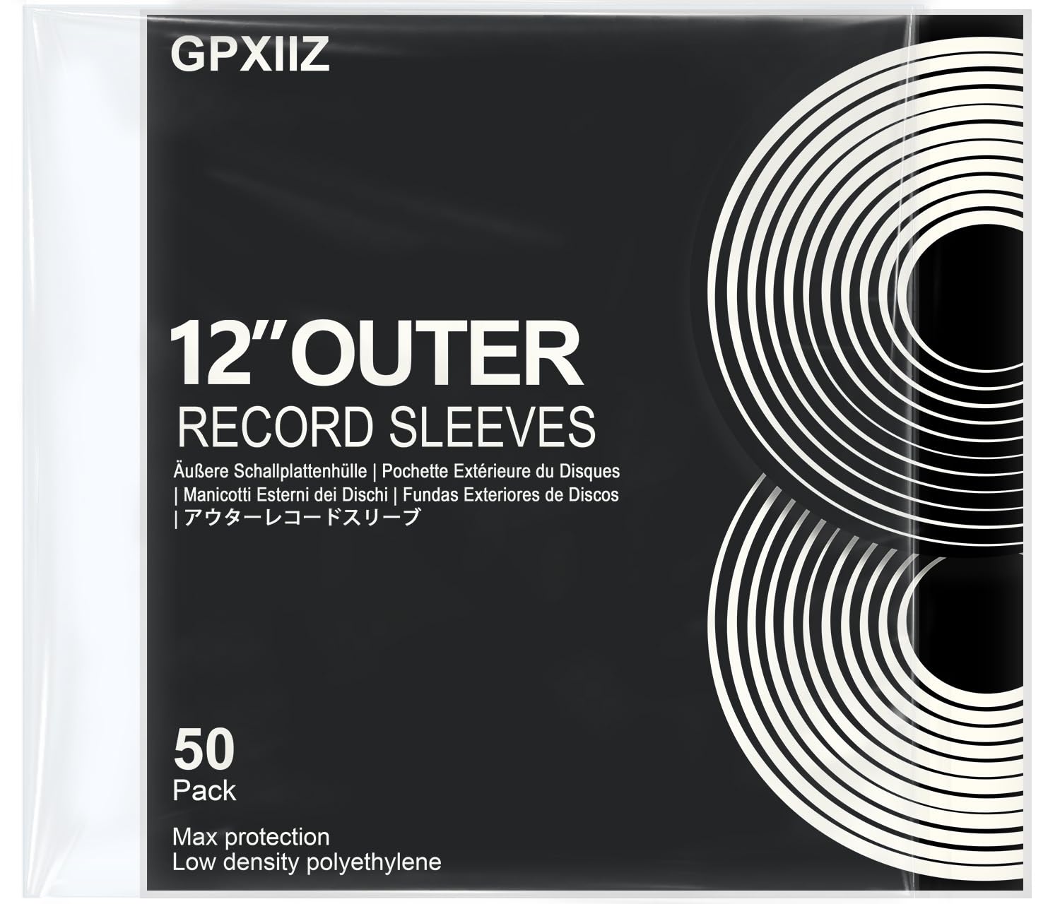 GPXIIZ 12-Inch Vinyl Outer Sleeves | 100 Micron Clear Polyethylene