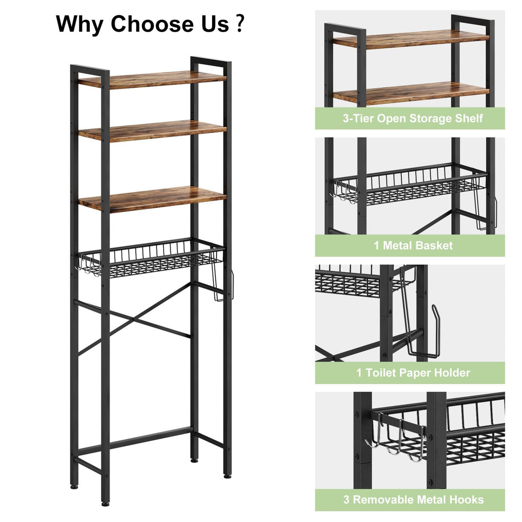 CAPHAUS Over The Toilet Storage Rack, 4-Tier Bathroom Organizer Shelf Over Toilet with Adjustable Shelf and Basket - image 5