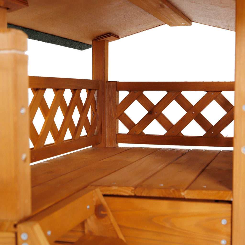 lionto Dibea Wooden Cat House with Terrace and Stairs – 77x50x73 cm