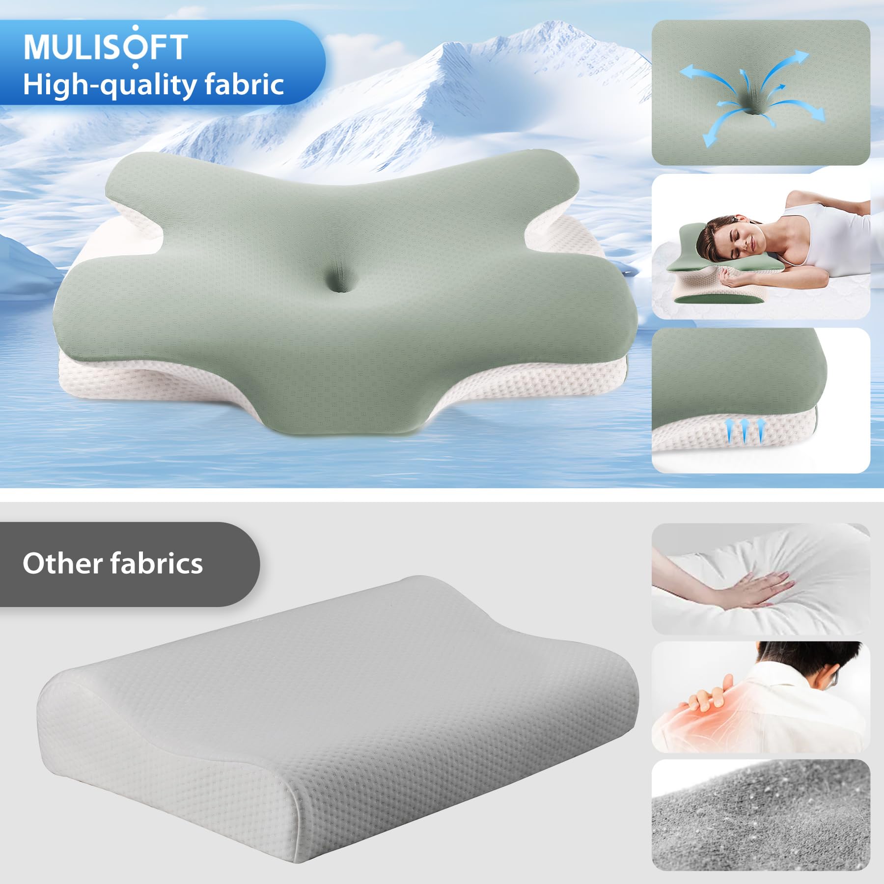 MULISOFT Memory Foam Cervical Pillow | Ergonomic Neck Support - Green