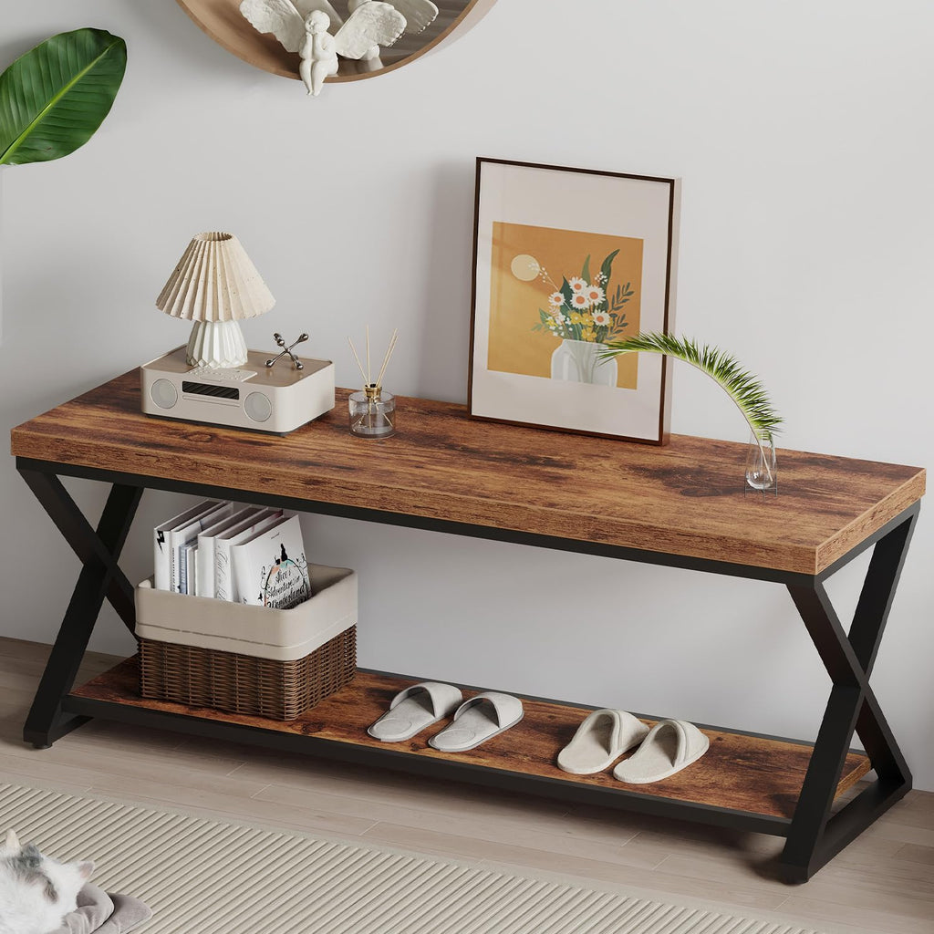 IBF Shoe Storage Bench Entryway shoe Benches for Hallway 120cm Rustic Brown - image 1
