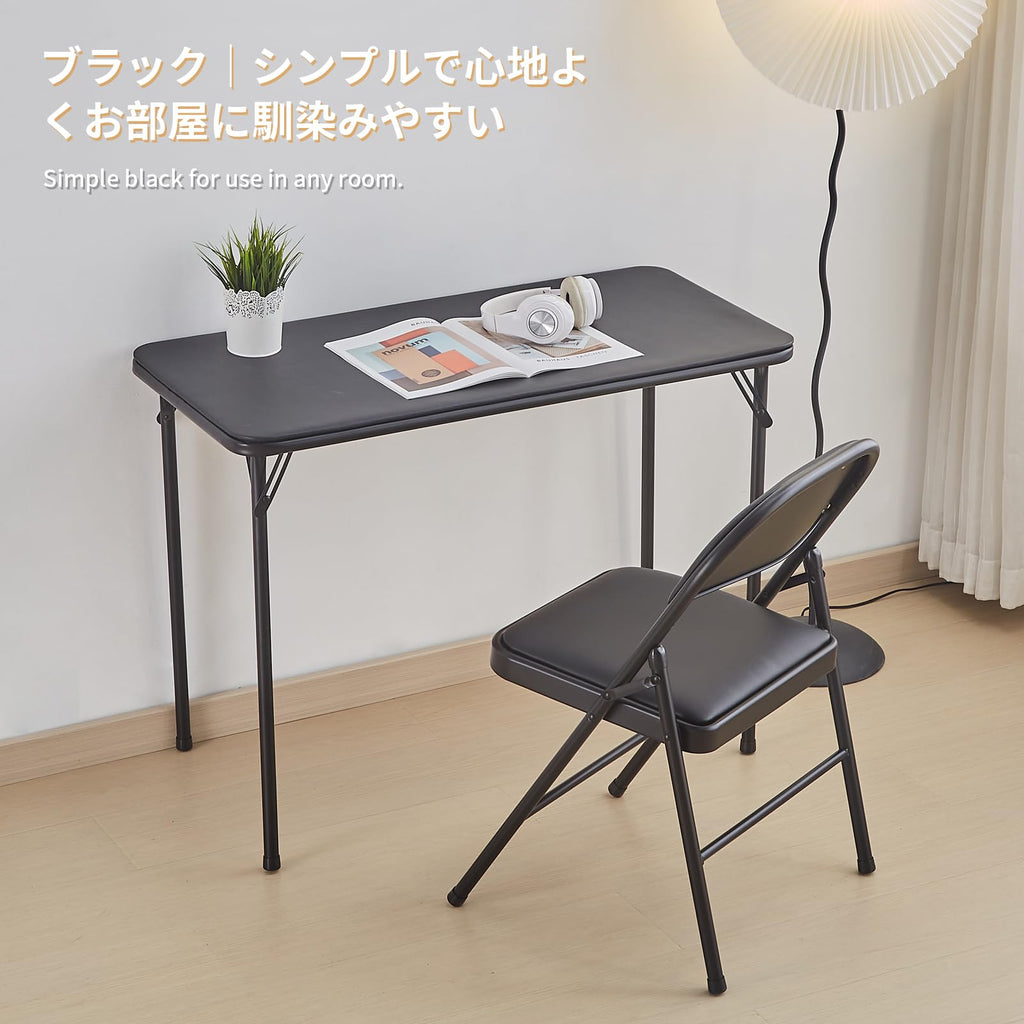 BOOSDEN 3.1ft Folding Table | Portable Metal Card Table for Camping, Black