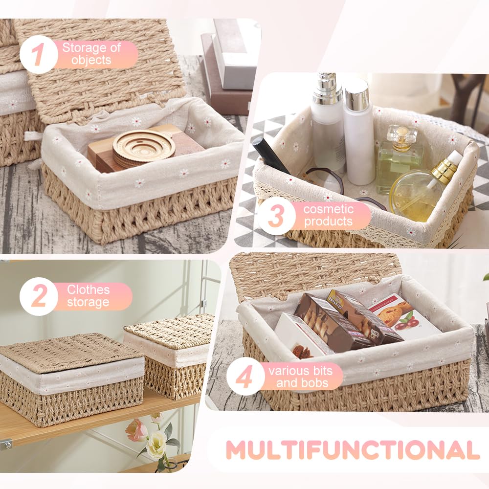 KiKiHong 3 Set Handwoven Storage Baskets With Lids,Basket With Lid - image 4