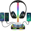 New Bee RGB Headphone Stand with Wireless Charger – 3 USB Ports & 7 Light Modes | Black