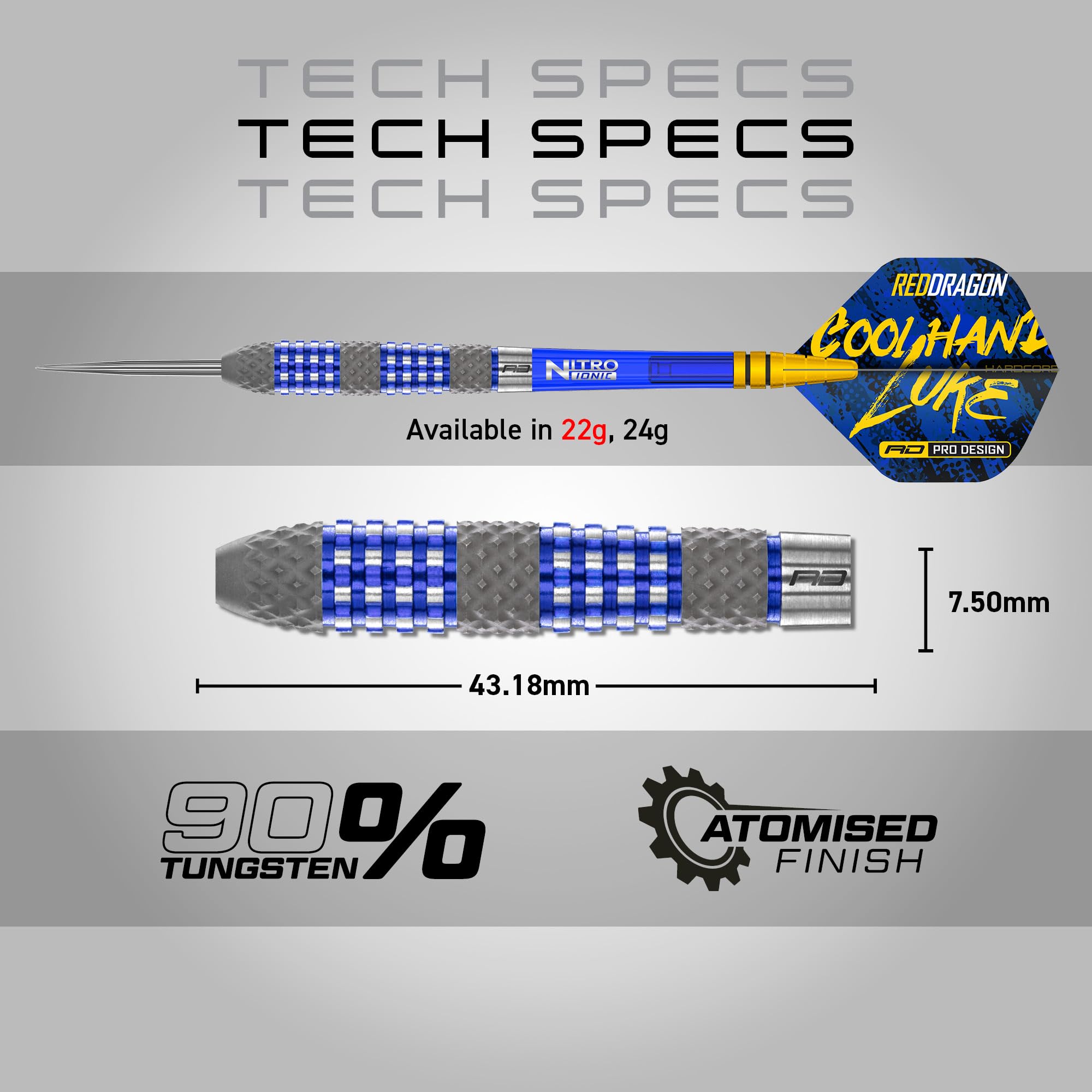 Red Dragon Luke Humphries TX2 22g Tungsten Darts Set – Atomised Grip
