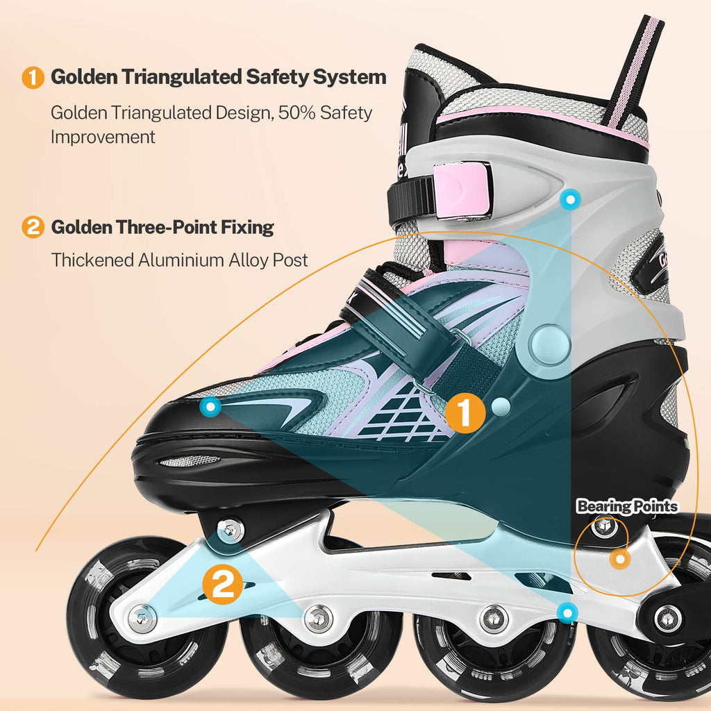 Gonex Kids Adjustable Inline Skates with 8 LED Flashing Wheels - Pink