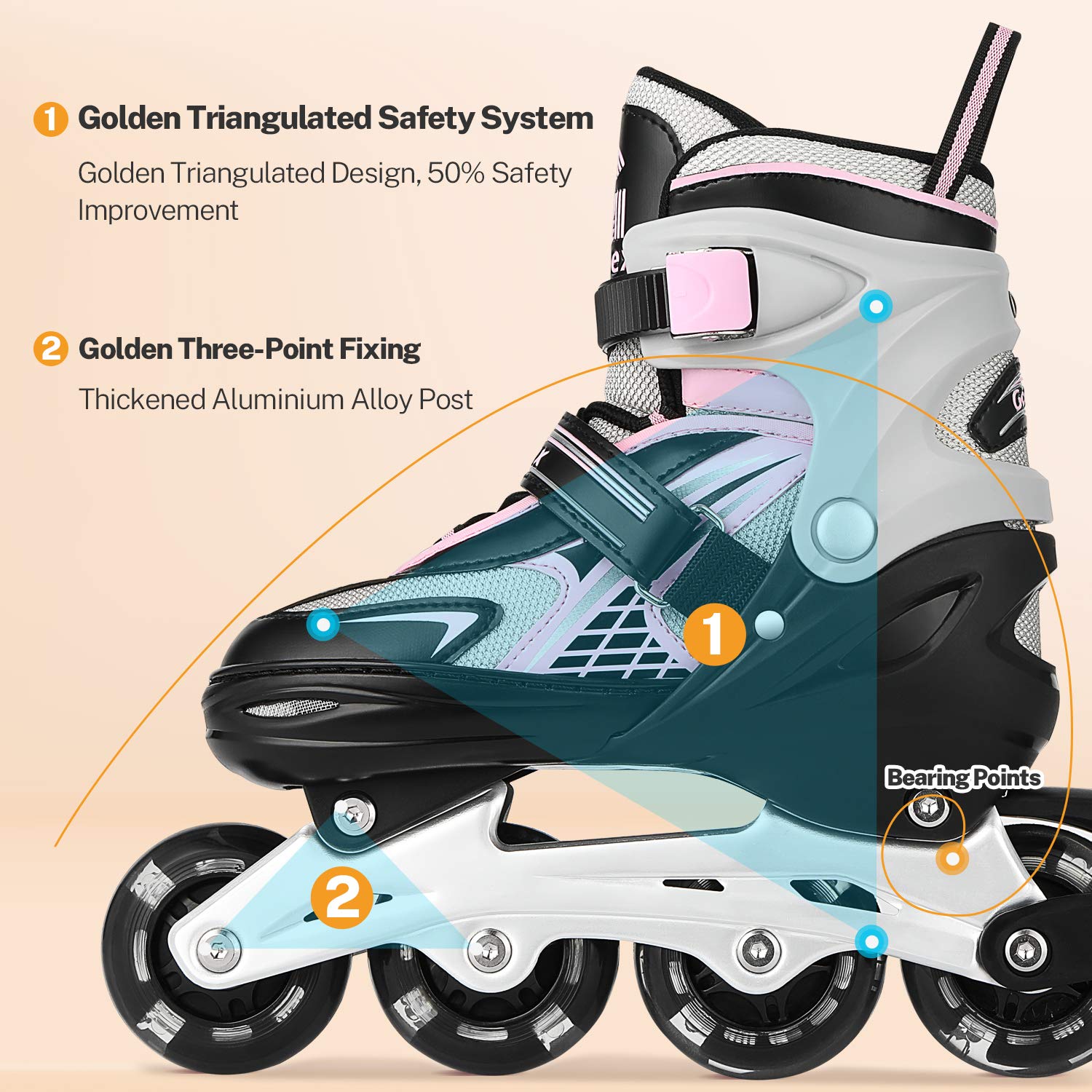 Gonex Kids Adjustable Inline Skates with 8 LED Flashing Wheels - Pink