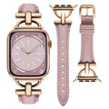 wutwuk Leather Apple Watch Strap – D-Shape Metal Buckle Band for Women