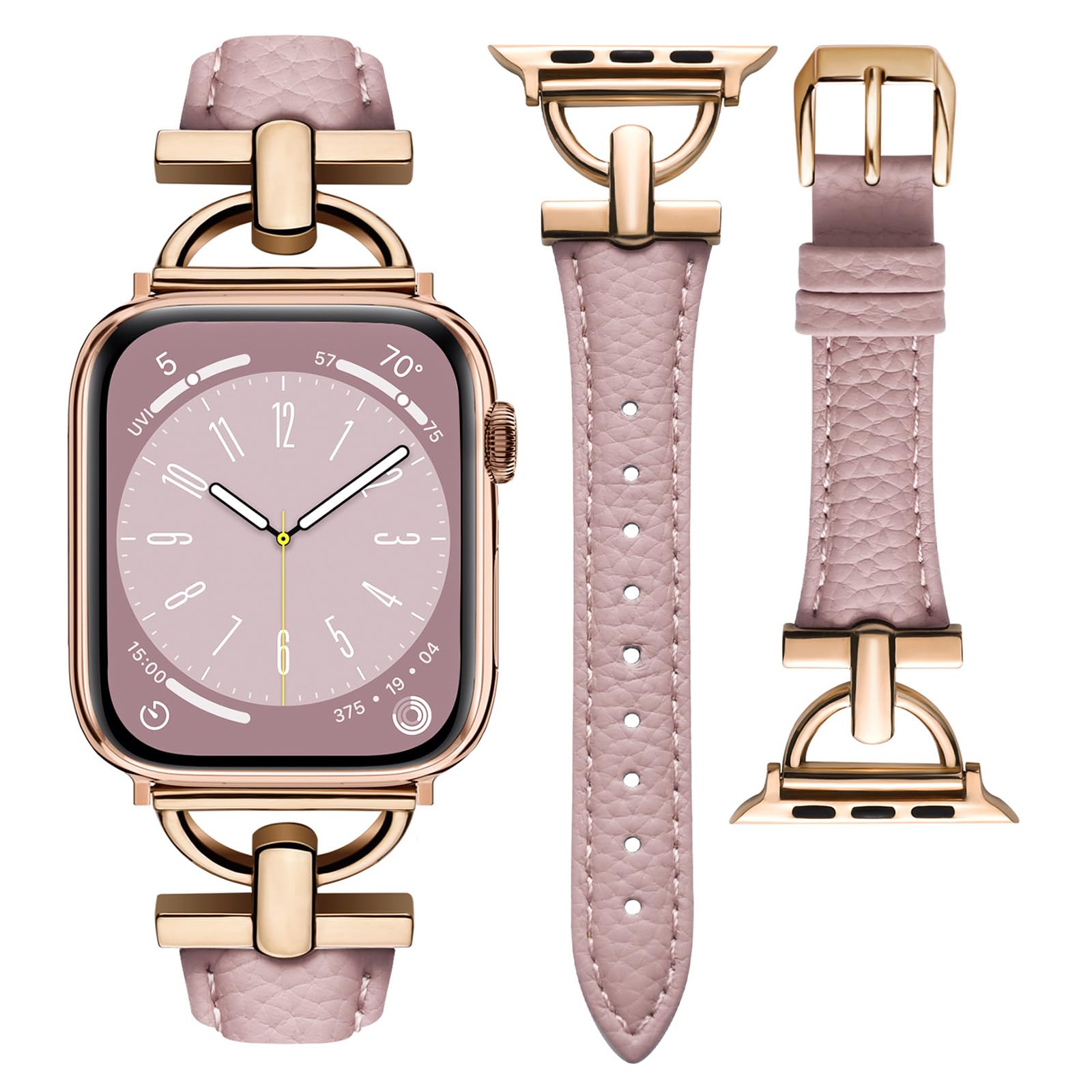 wutwuk Leather Apple Watch Strap – D-Shape Metal Buckle Band for Women