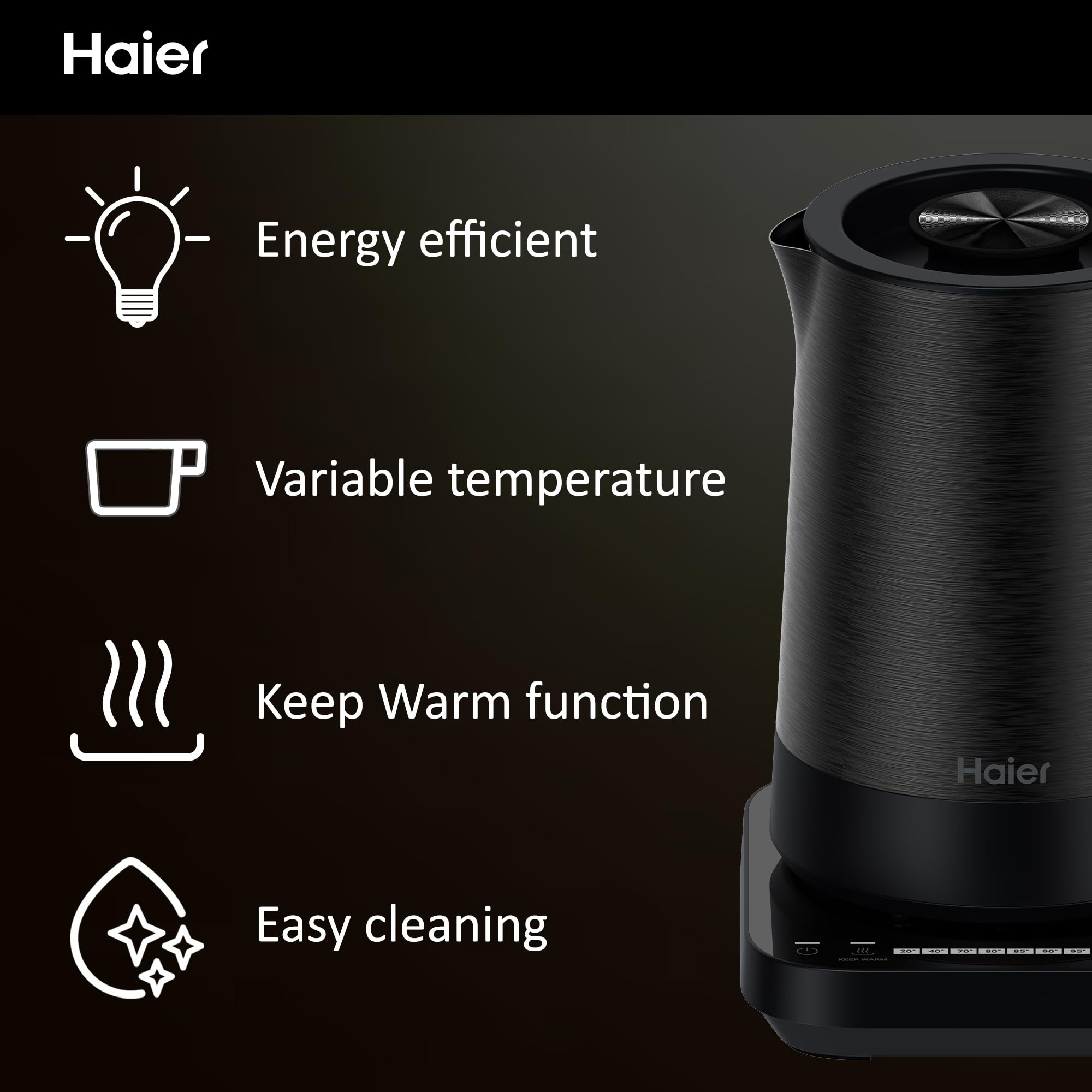 Haier I-Master Series 5 Electric Kettle | 7 Temp Settings | Black