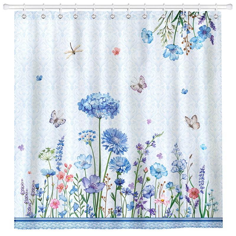 Arquiel Floral Butterfly Shower Curtain | Waterproof Polyester, 72x72 Inch