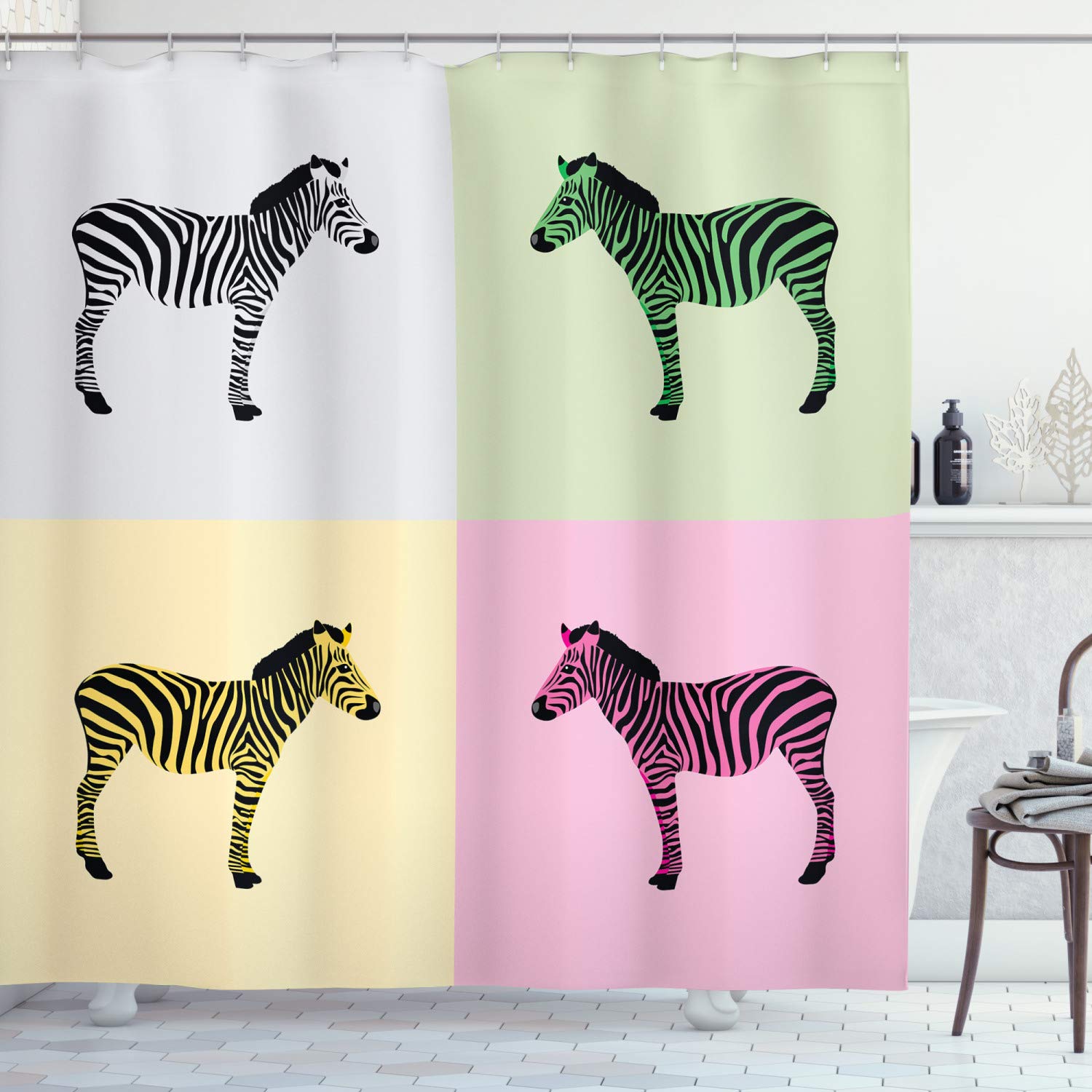 ABAKUHAUS Pink Zebra Shower Curtain | Pop Art Fabric Decor with Hooks