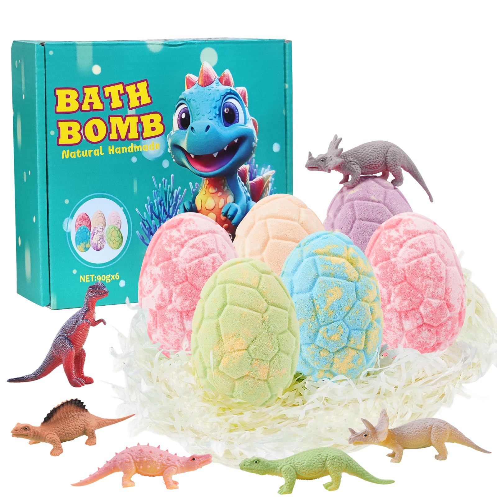 Dinosaur Bath Bombs – 6 Organic Fizzy Bombs with Toys